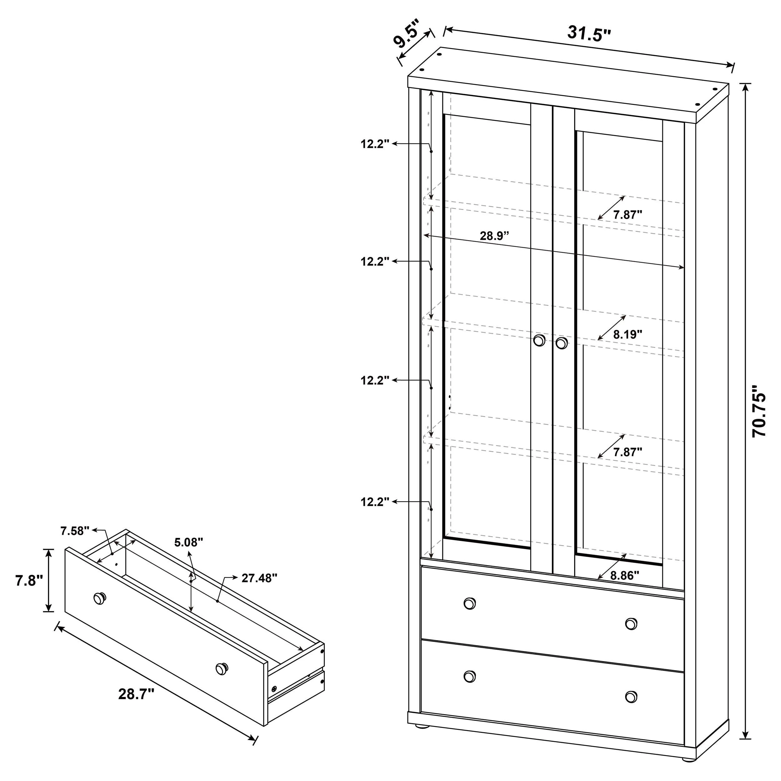 Hawthorne Black 4-Shelf Glass Door Tall Cabinet with Drawers - Image 11