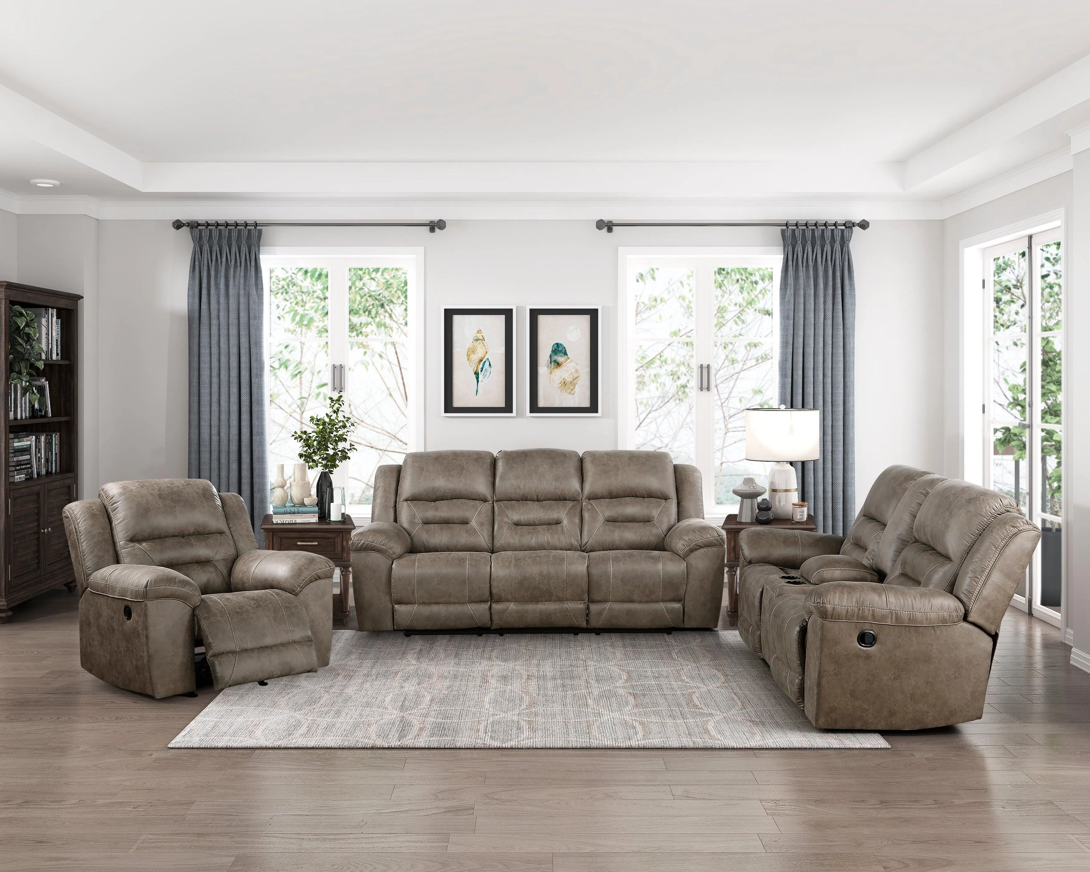 Hazen Brown Microfiber Double Reclining Loveseat with Center Console - Image 2