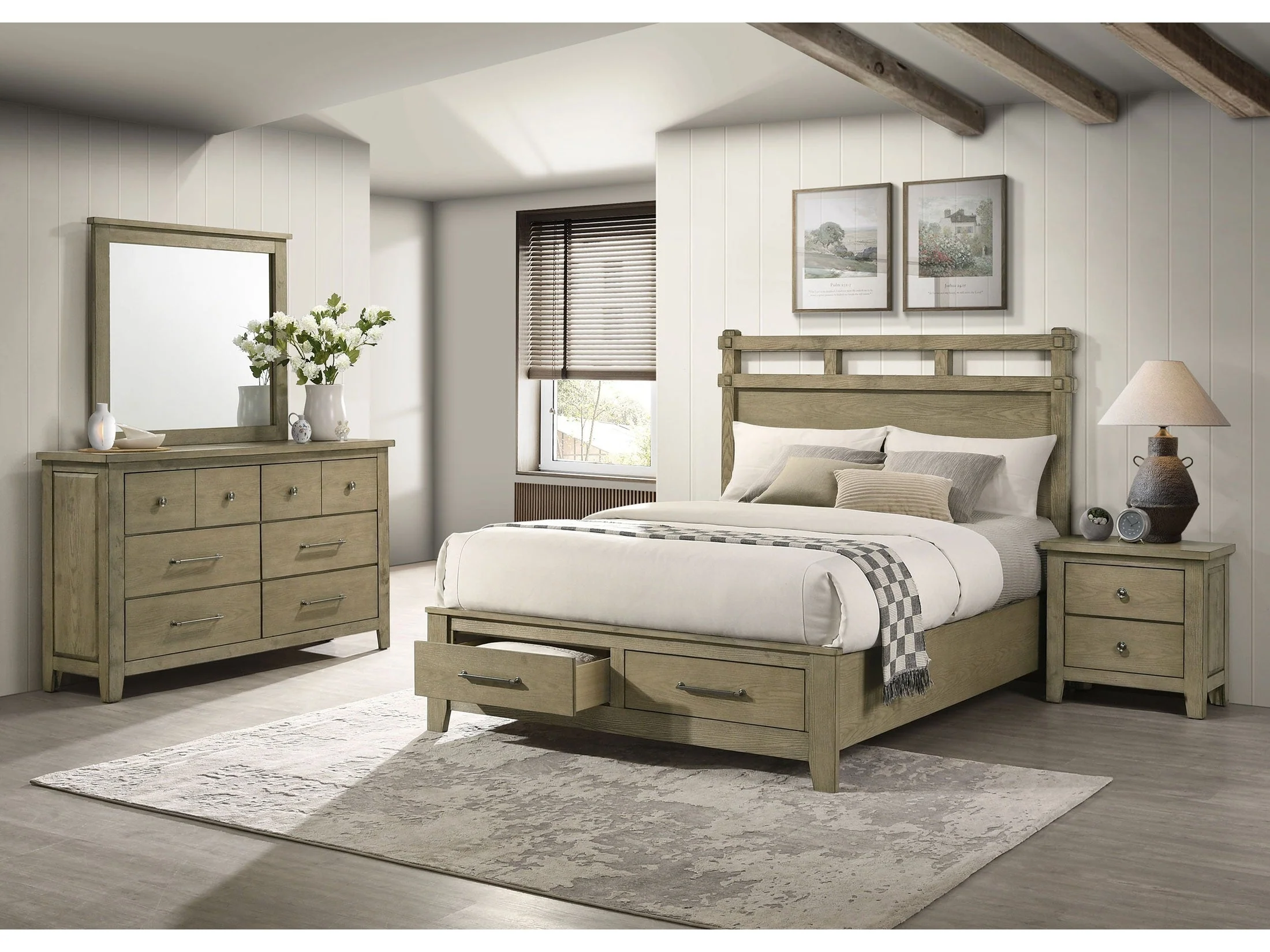 Hazlewood Vineyard Oak 4-piece Queen Storage Bedroom Set