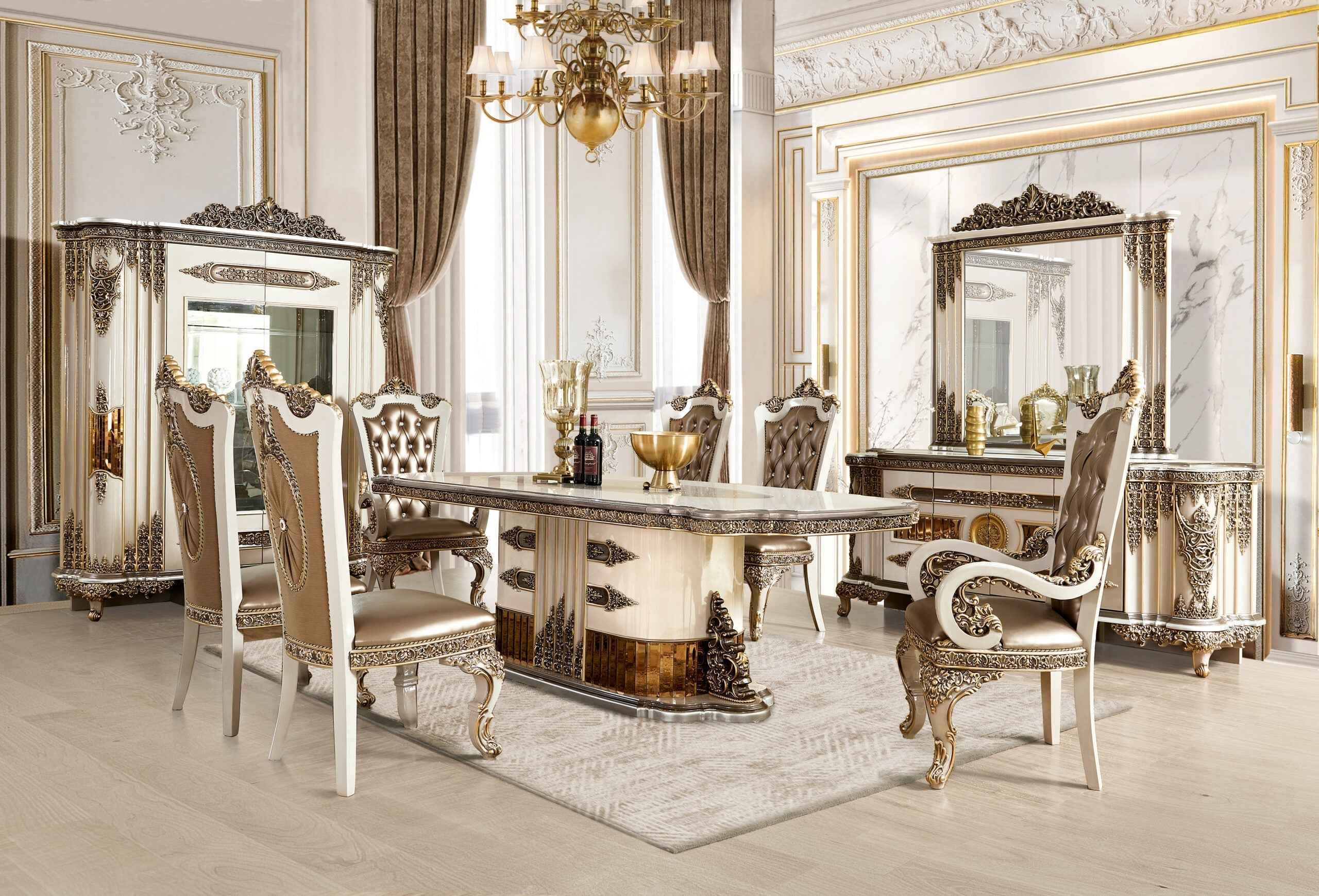 HD-1881 Ivory/Bronzed Copper Dining Table