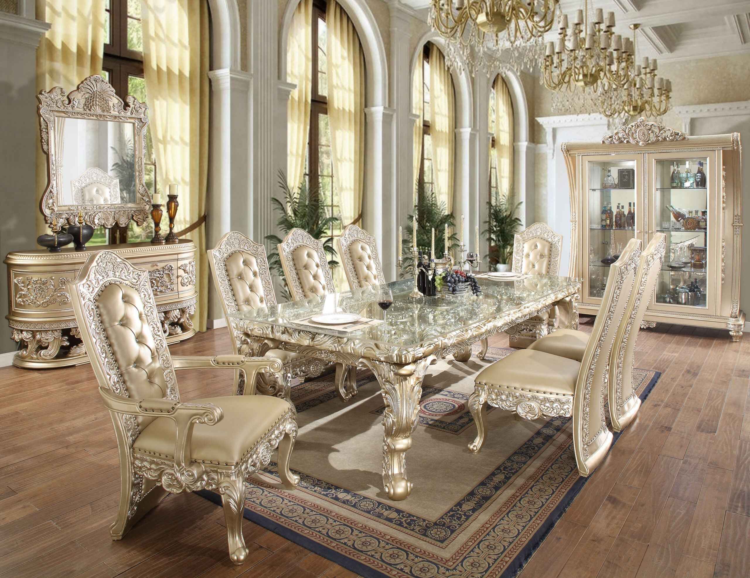 HD-8022 Champagne Gold 7-Piece Dining Room Set