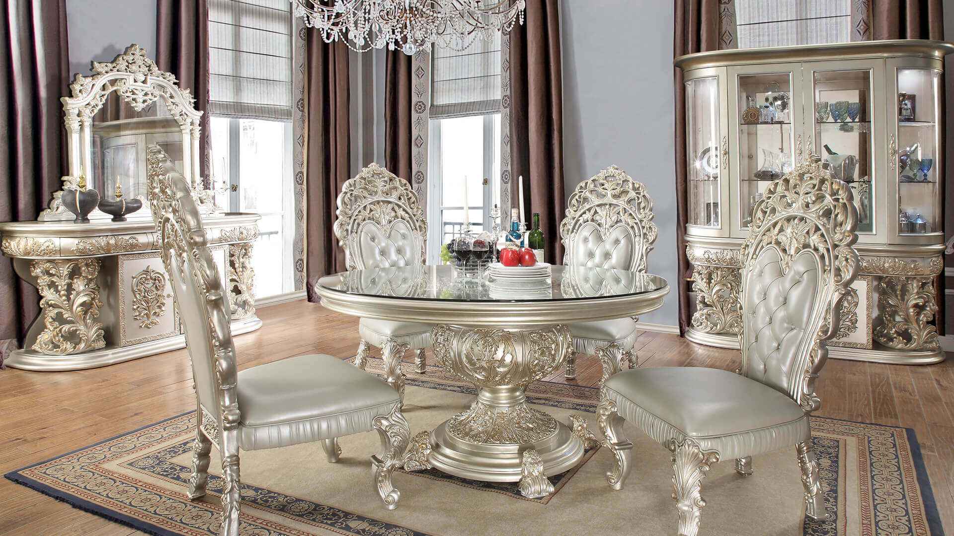 HD-8088 Metallic Silver/Gold Highlights 5-Piece Dining Room Set