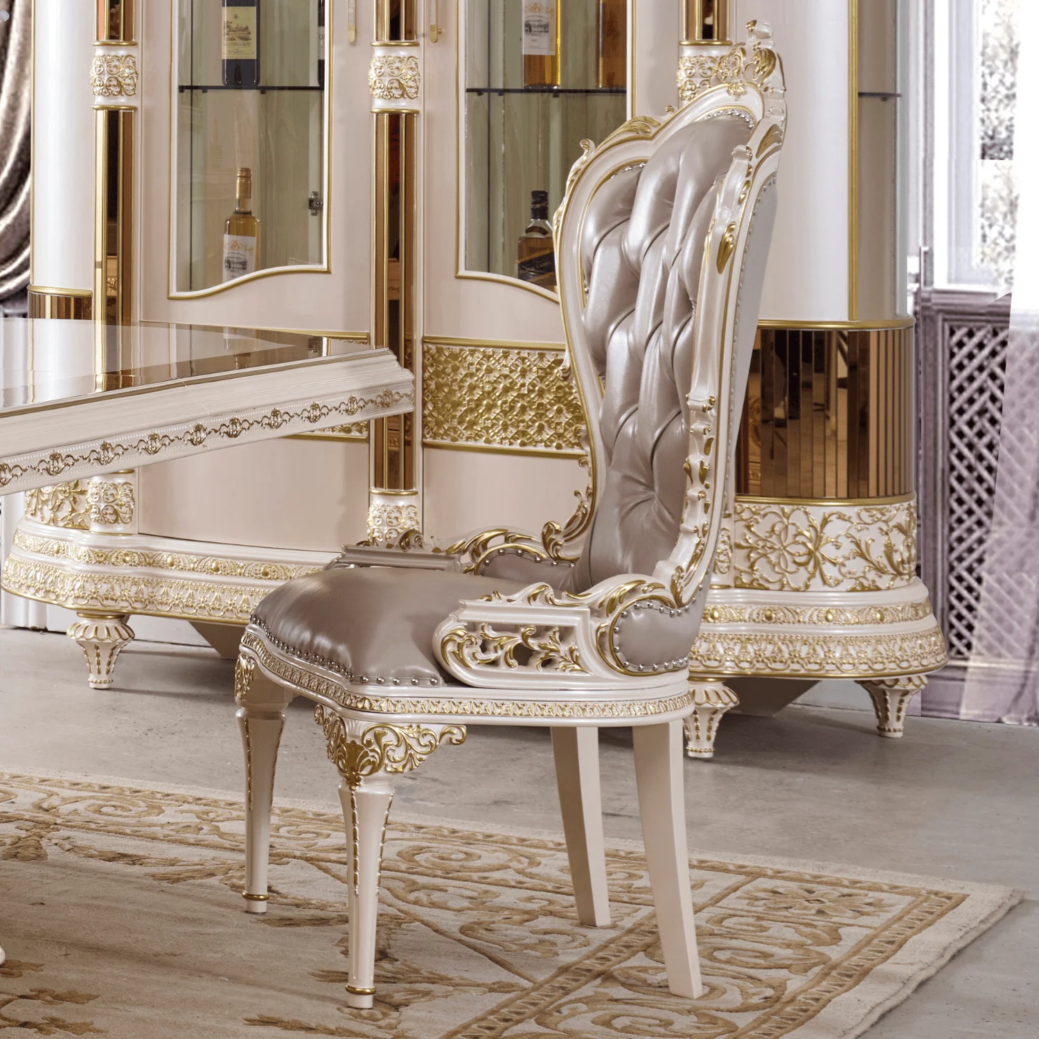HD-9022 Antique Ivory/Gold Trim 7-Piece Dining Set - Image 2