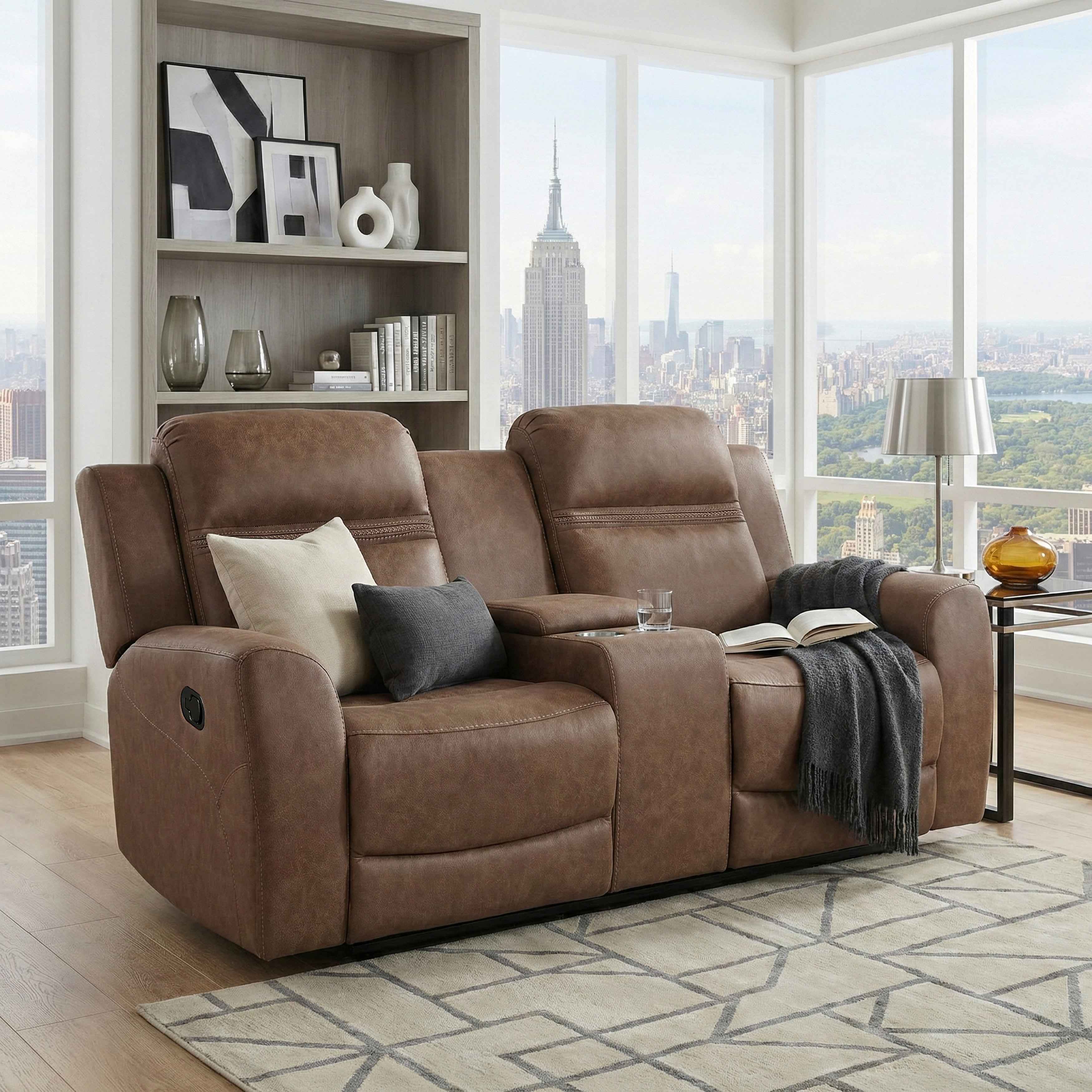 Hearth Brown Double Reclining Loveseat with Center Console - Image 16