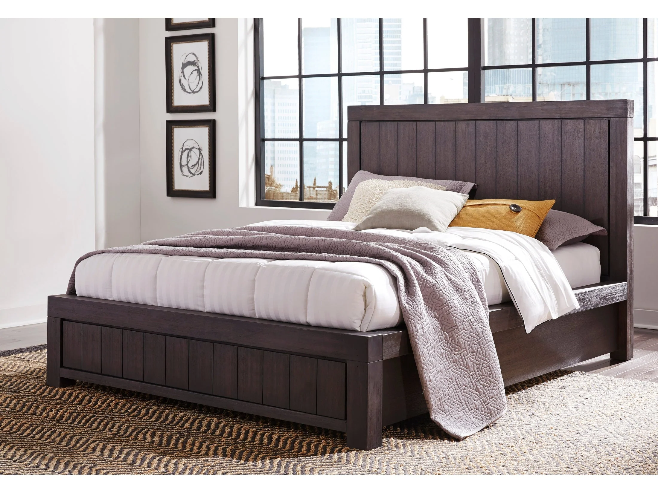 Heath Wood Full Platform Bed in Basalt Grey
