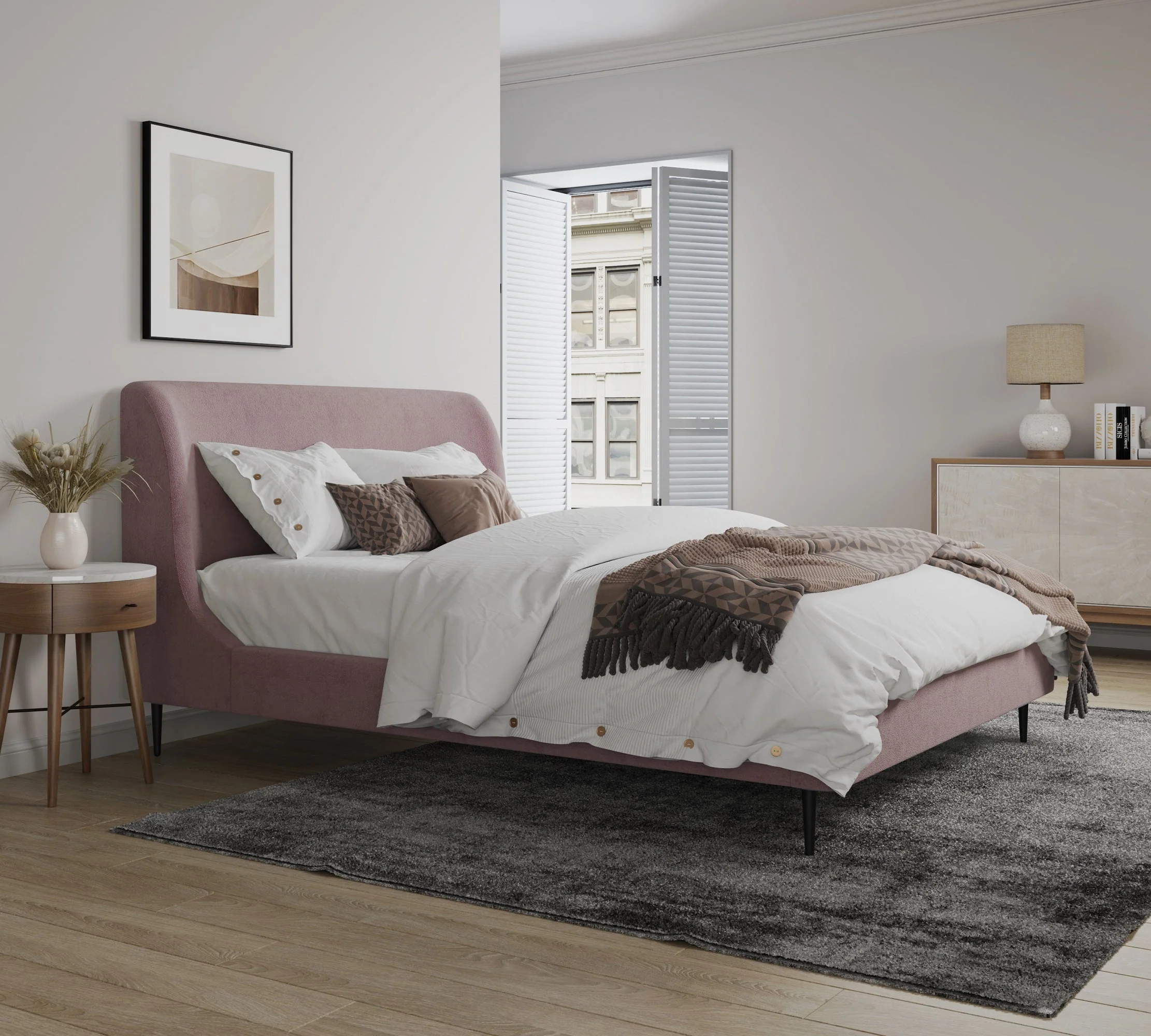 Heather Queen Bed in Blush and Black Legs - Image 2