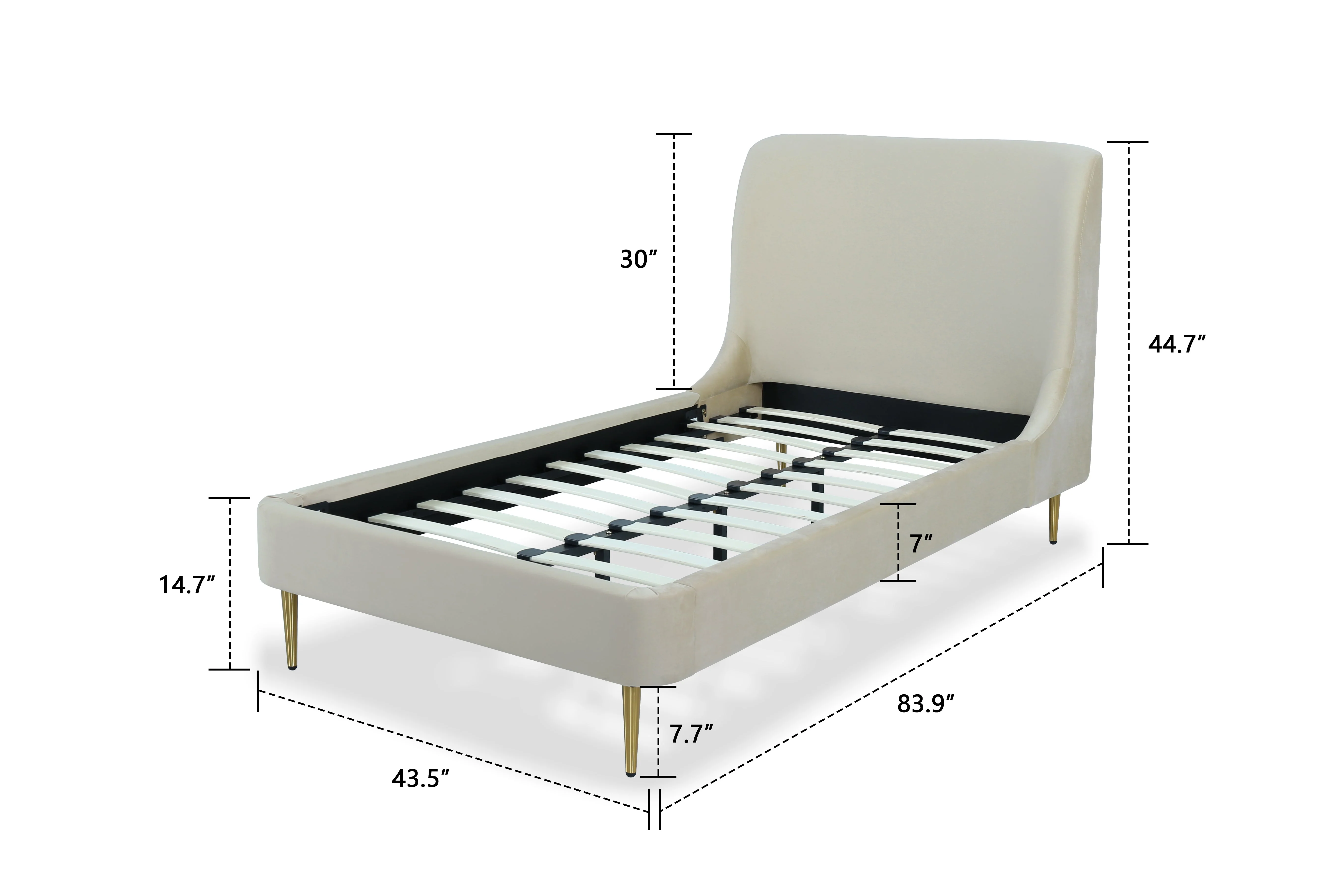 Heather Twin Bed in Cream with Gold Legs - Image 3