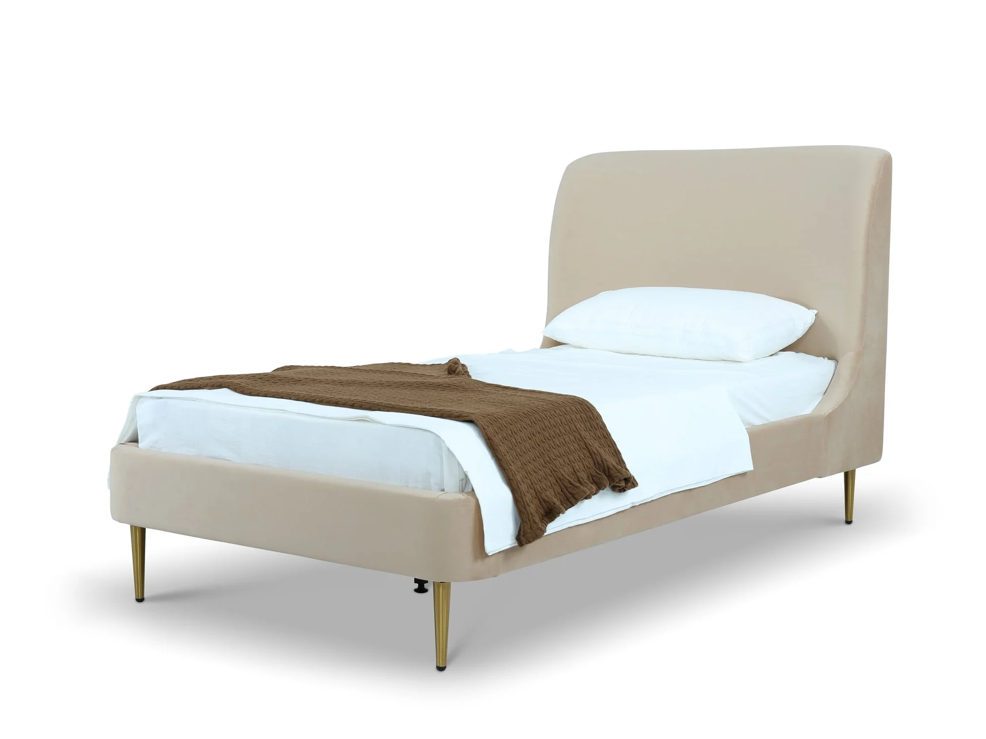Heather Twin Bed in Taupe with Gold Legs