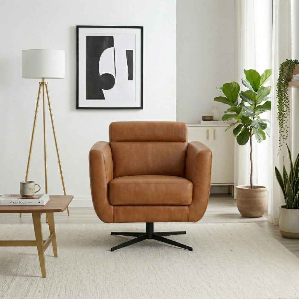 Helena Tan Leather Swivel Chair - Image 4