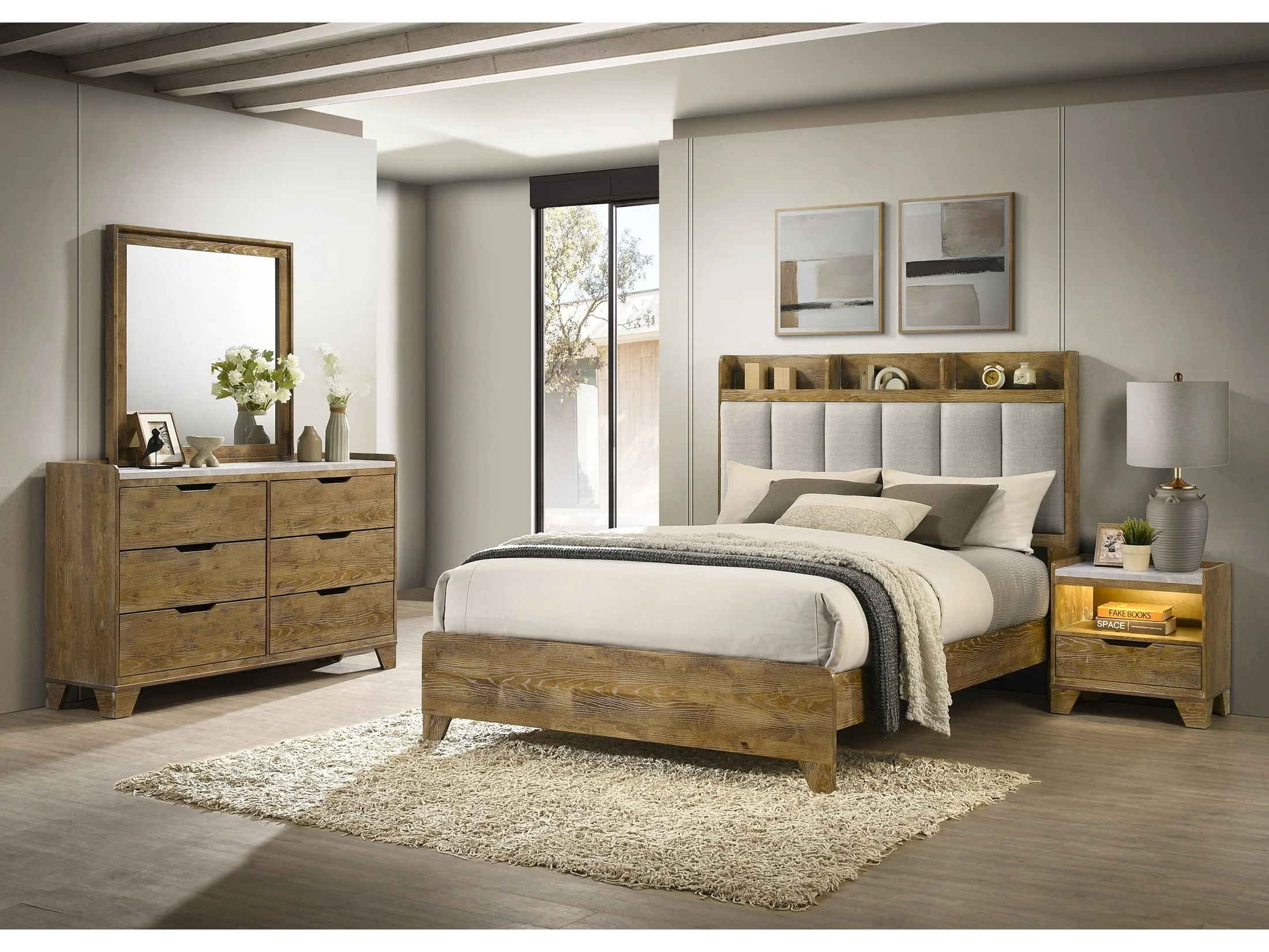 Henderson Medium Oak 4-piece Eastern King Bedroom Set
