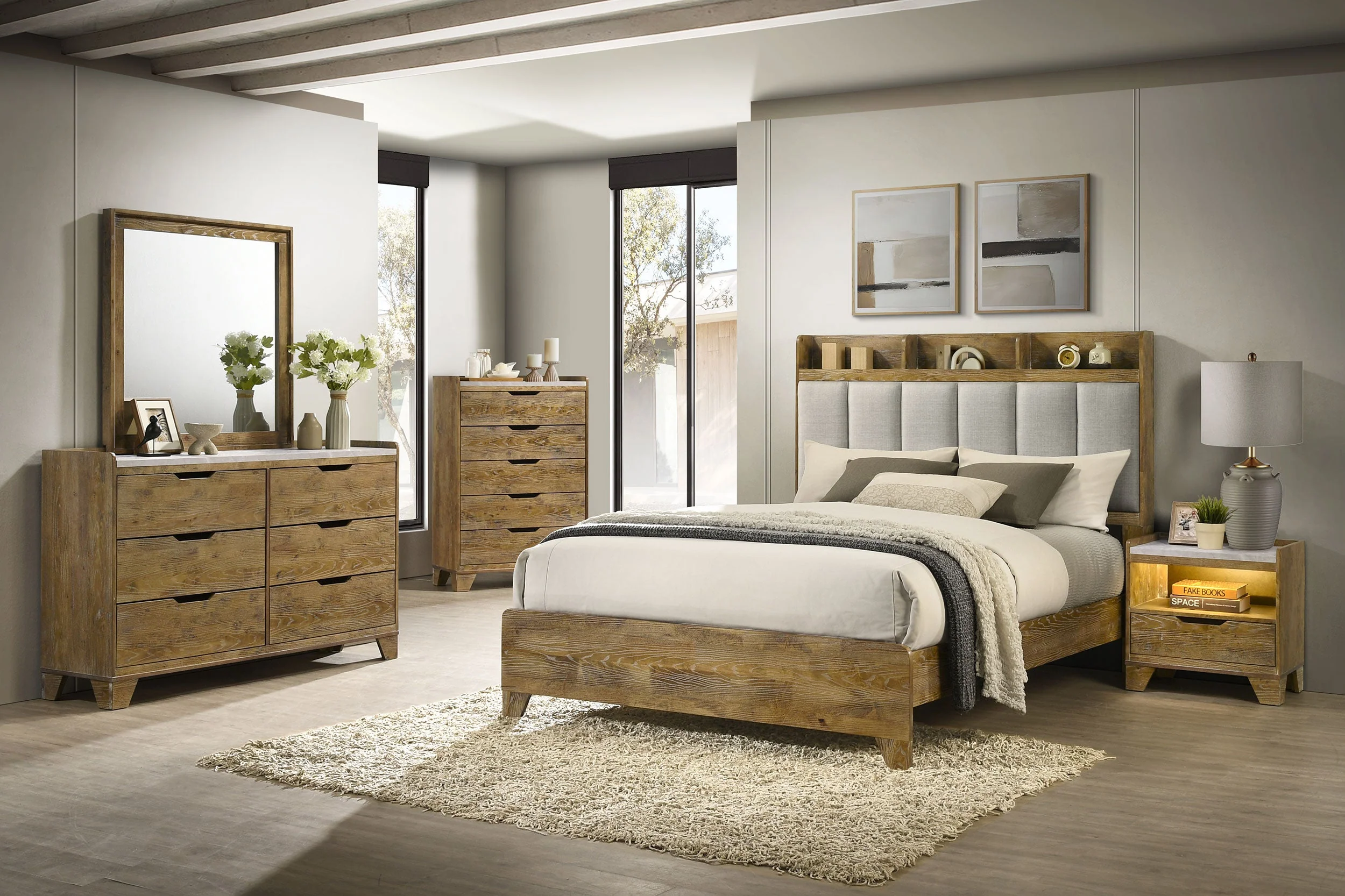 Henderson Medium Oak 57-inch Queen Bookcase Panel Bed - Image 12