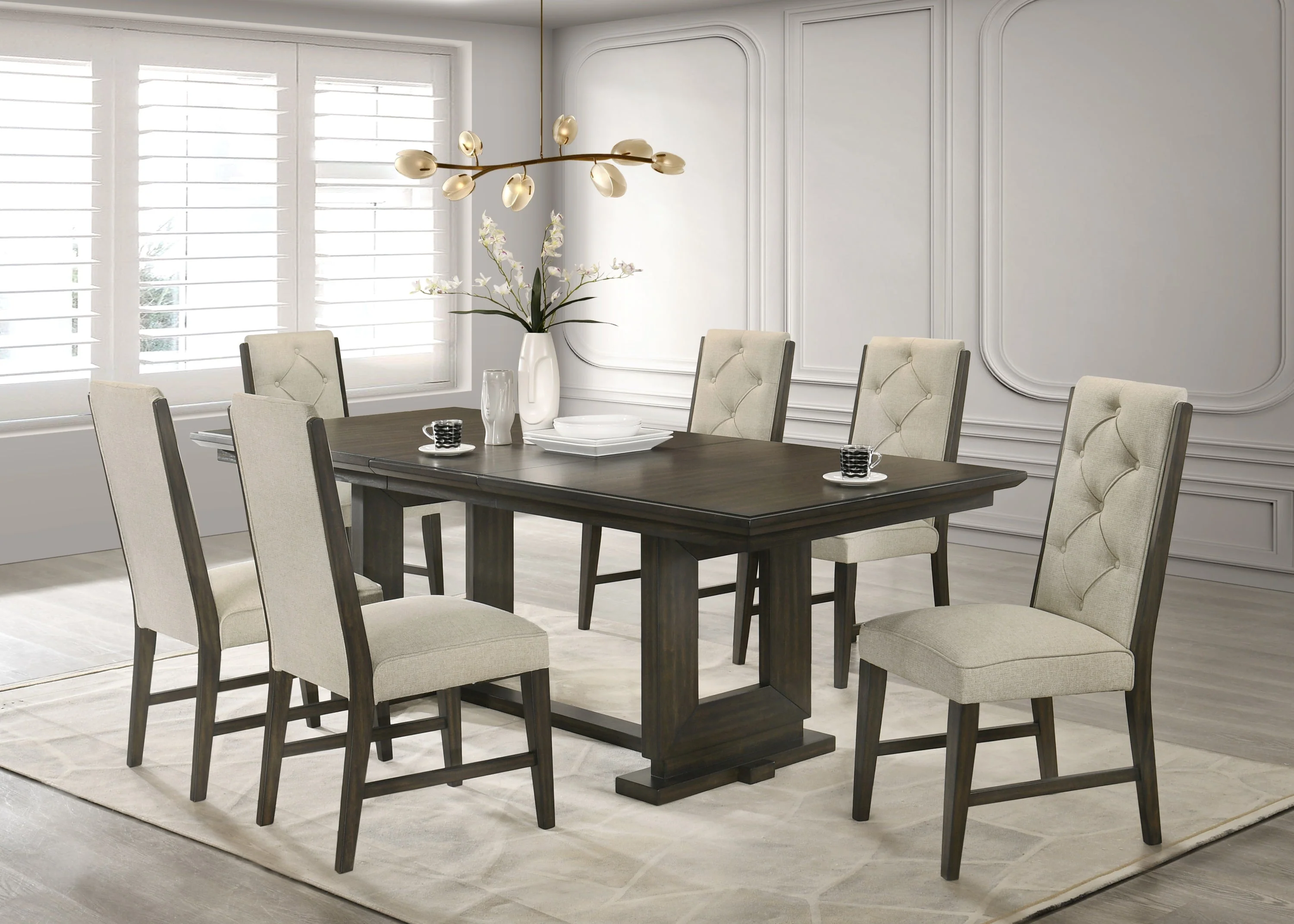 Herbert Espresso and Beige Extendable Dining Set - Image 3