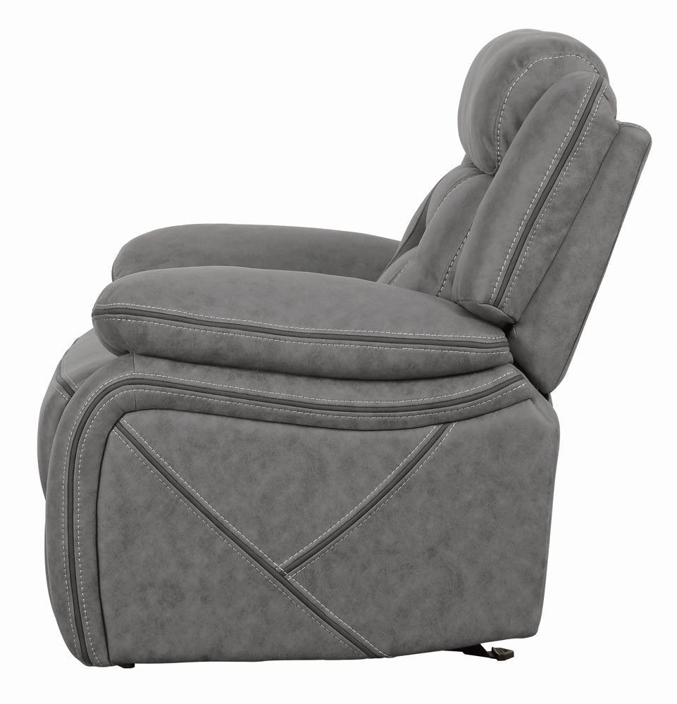 Higgins Gray Overstuffed Upholstered Glider Recliner - Image 4