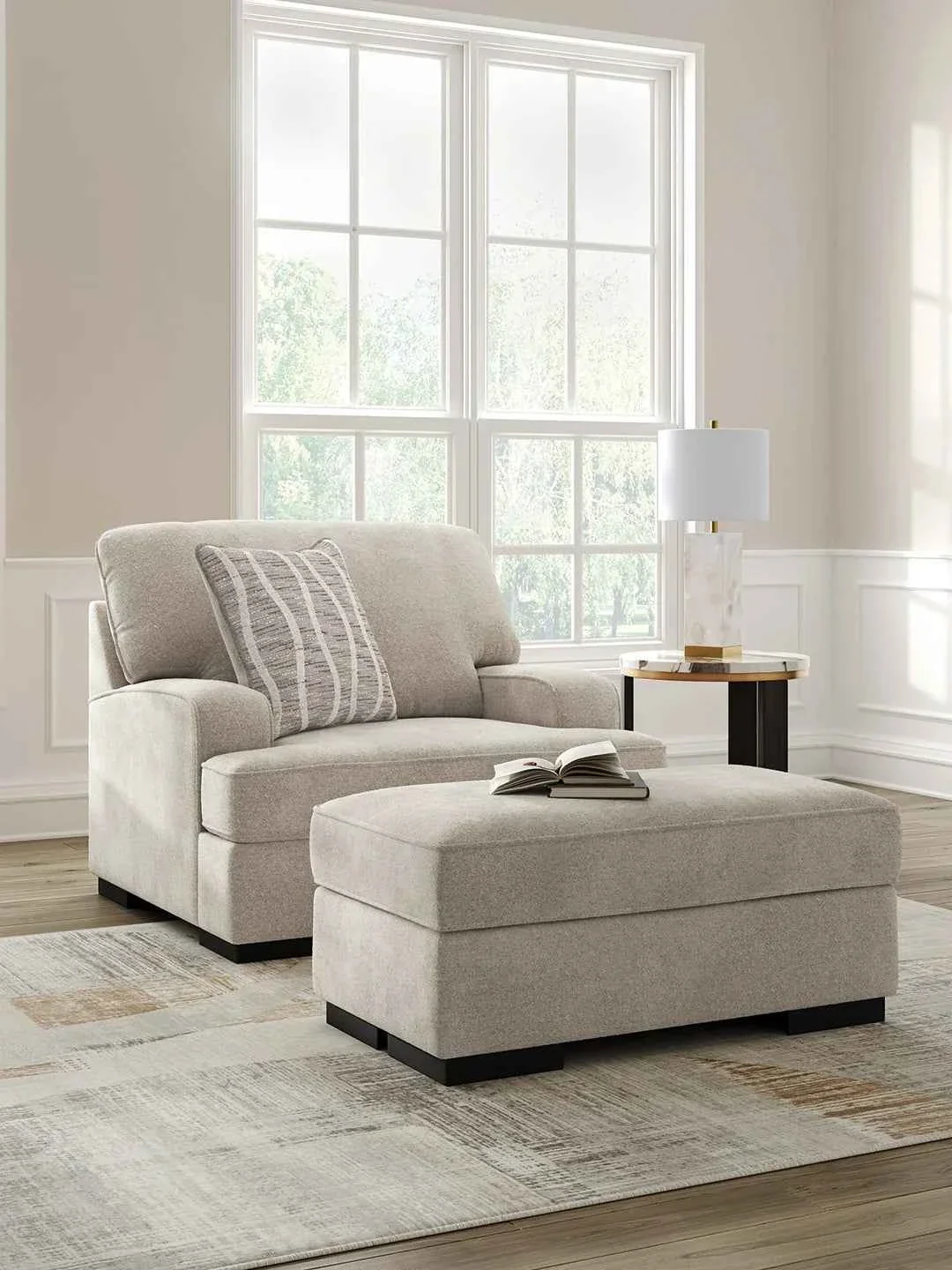 High Profile Taupe Chair and Ottoman
