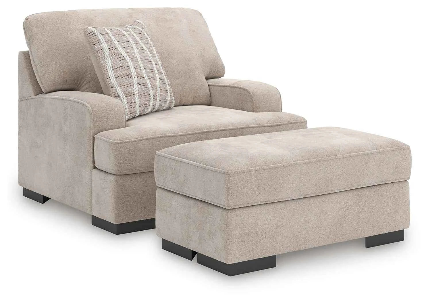 High Profile Taupe Chair and Ottoman - Image 2