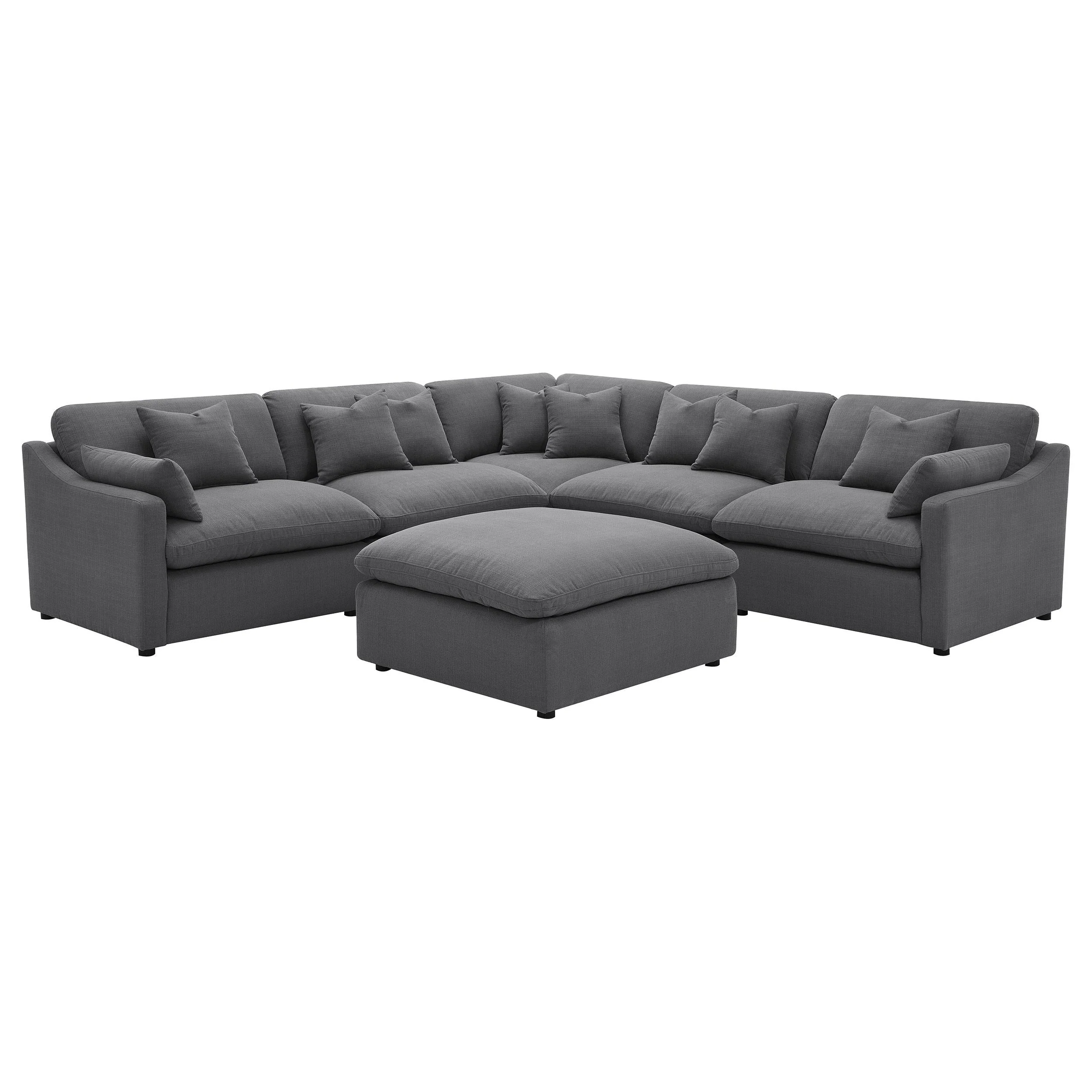 Hobson Charcoal 5-Piece Upholstered Modular Sectional and Ottoman - Image 2