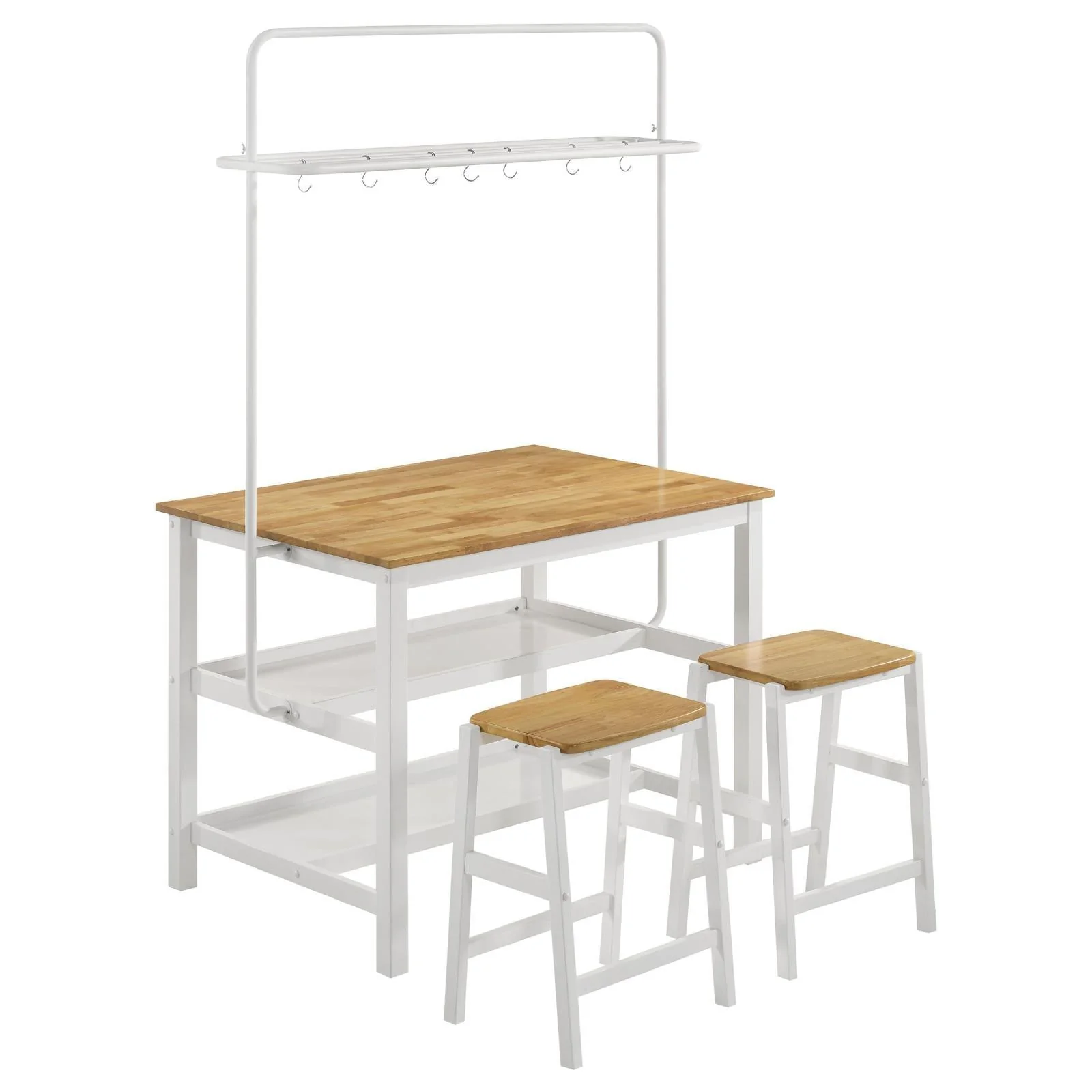 Hollis Brown/White 3-Piece Kitchen Island Counter Height Table with Stools - Image 2