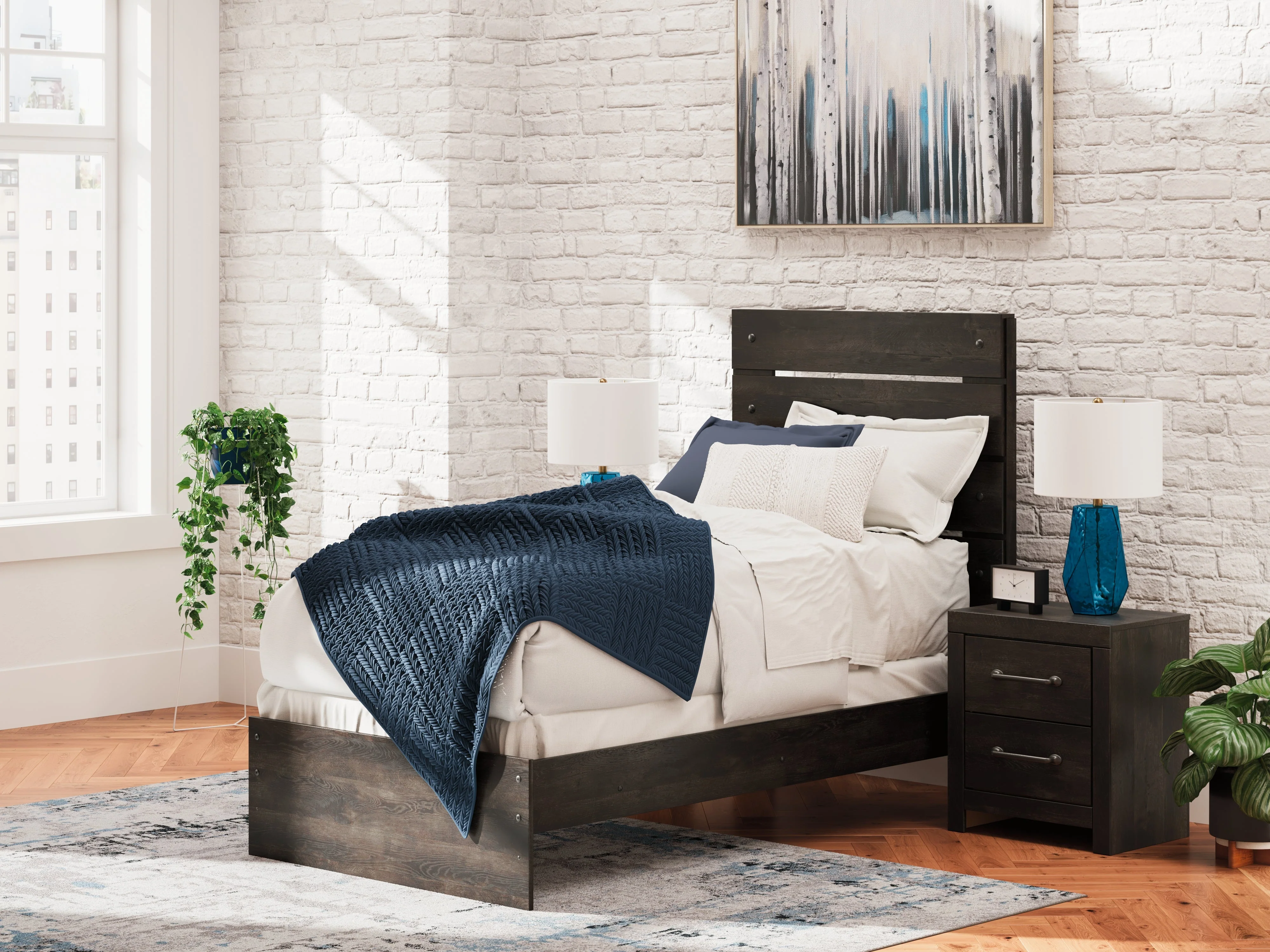 Hollivern Dark Gray Twin Panel Bed, Dresser and Mirror - Image 17