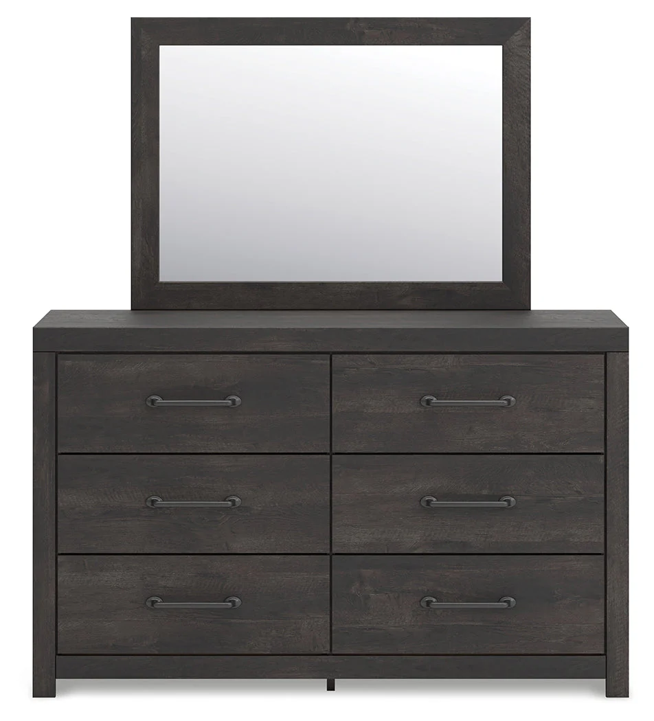 Hollivern Dark Gray Twin Panel Bed, Dresser and Mirror - Image 2