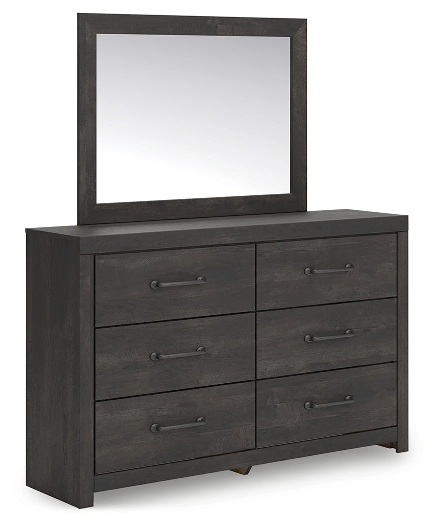 Hollivern Dark Gray Twin Panel Bed, Dresser and Mirror - Image 3