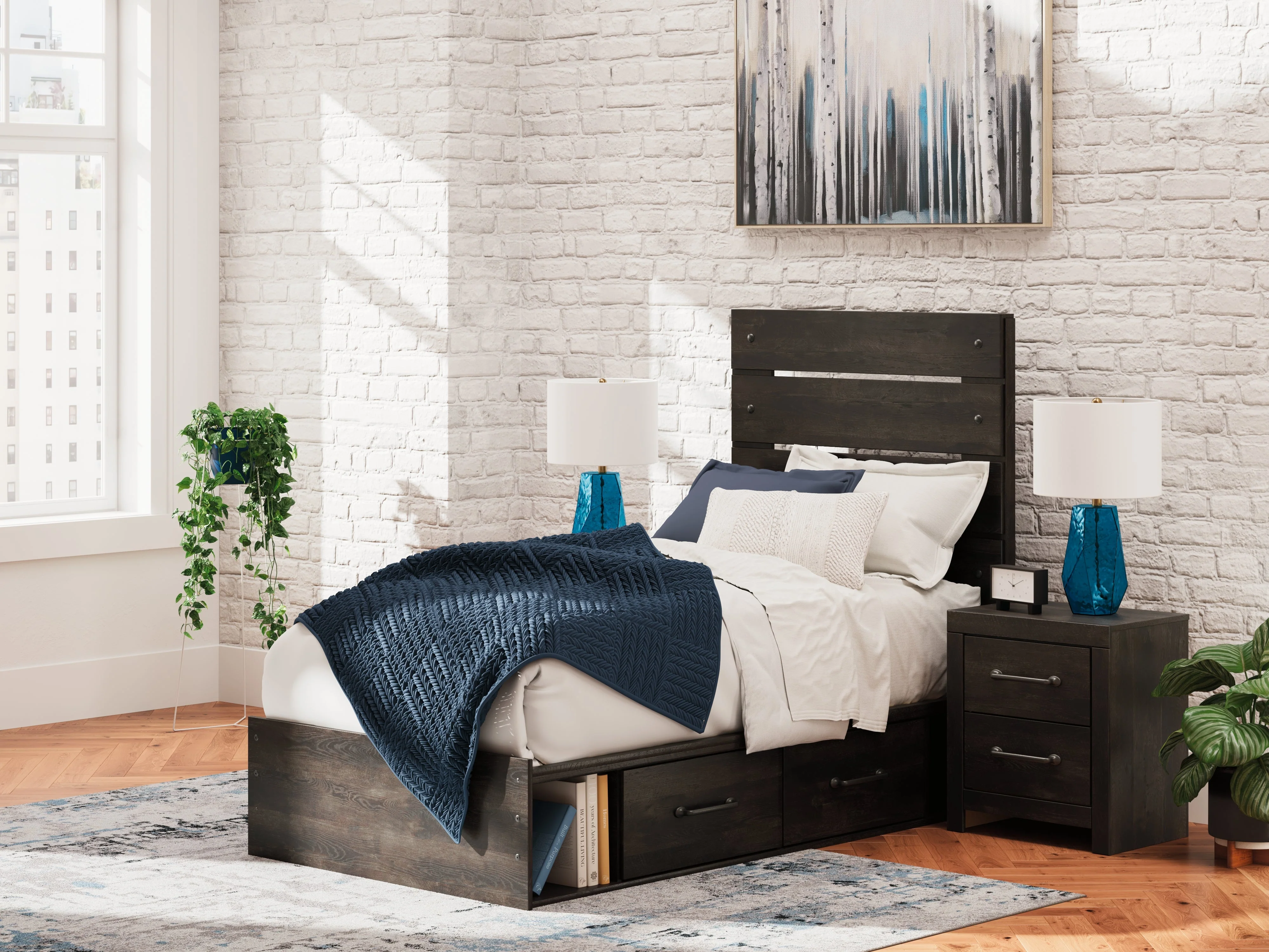 Hollivern Dark Gray Twin Panel Storage Bed - Image 2