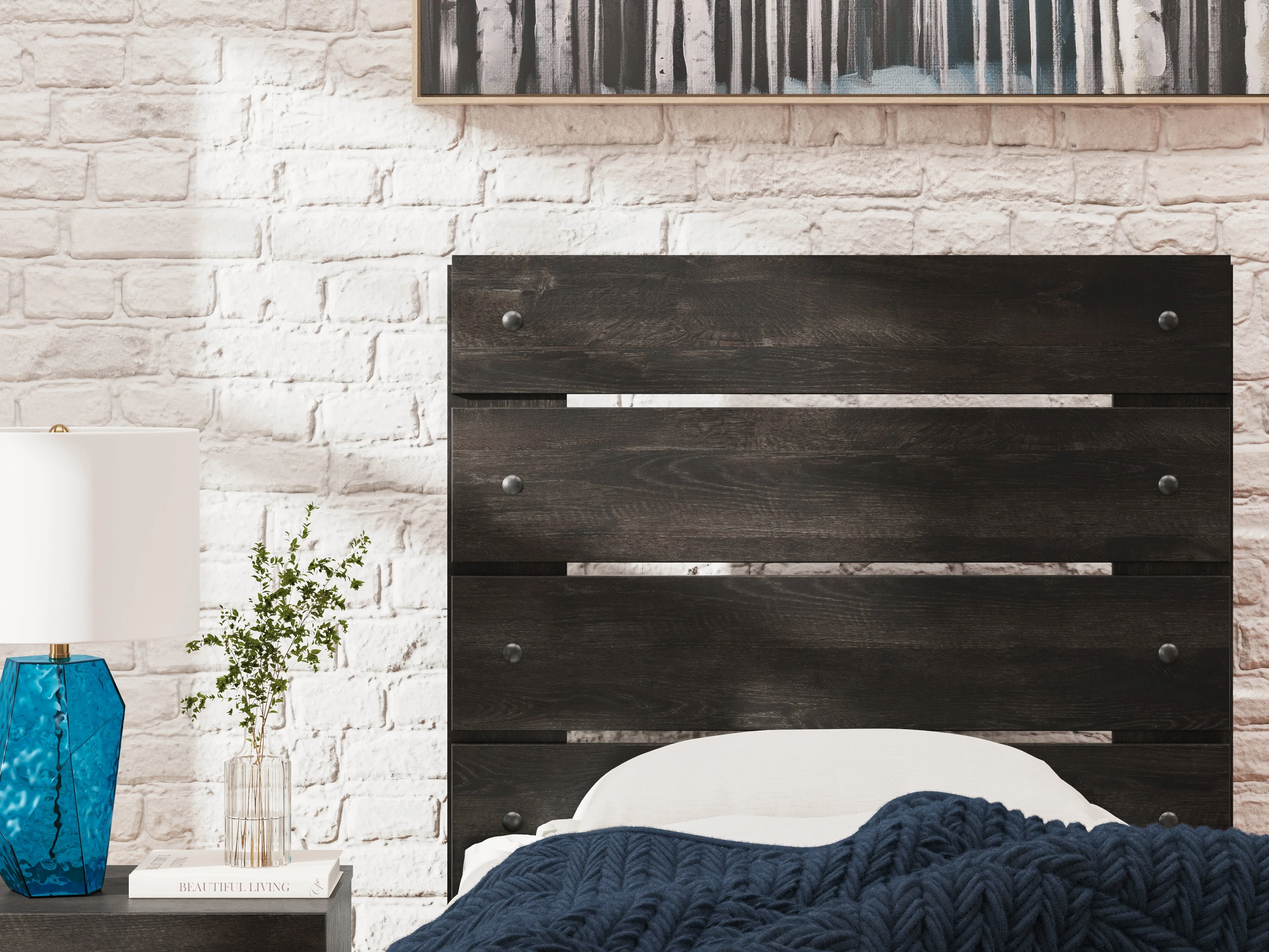 Hollivern Full Panel Bed with Storage with Mirrored Dresser, Chest and 2 Nightstands in Dark Gray - Image 41