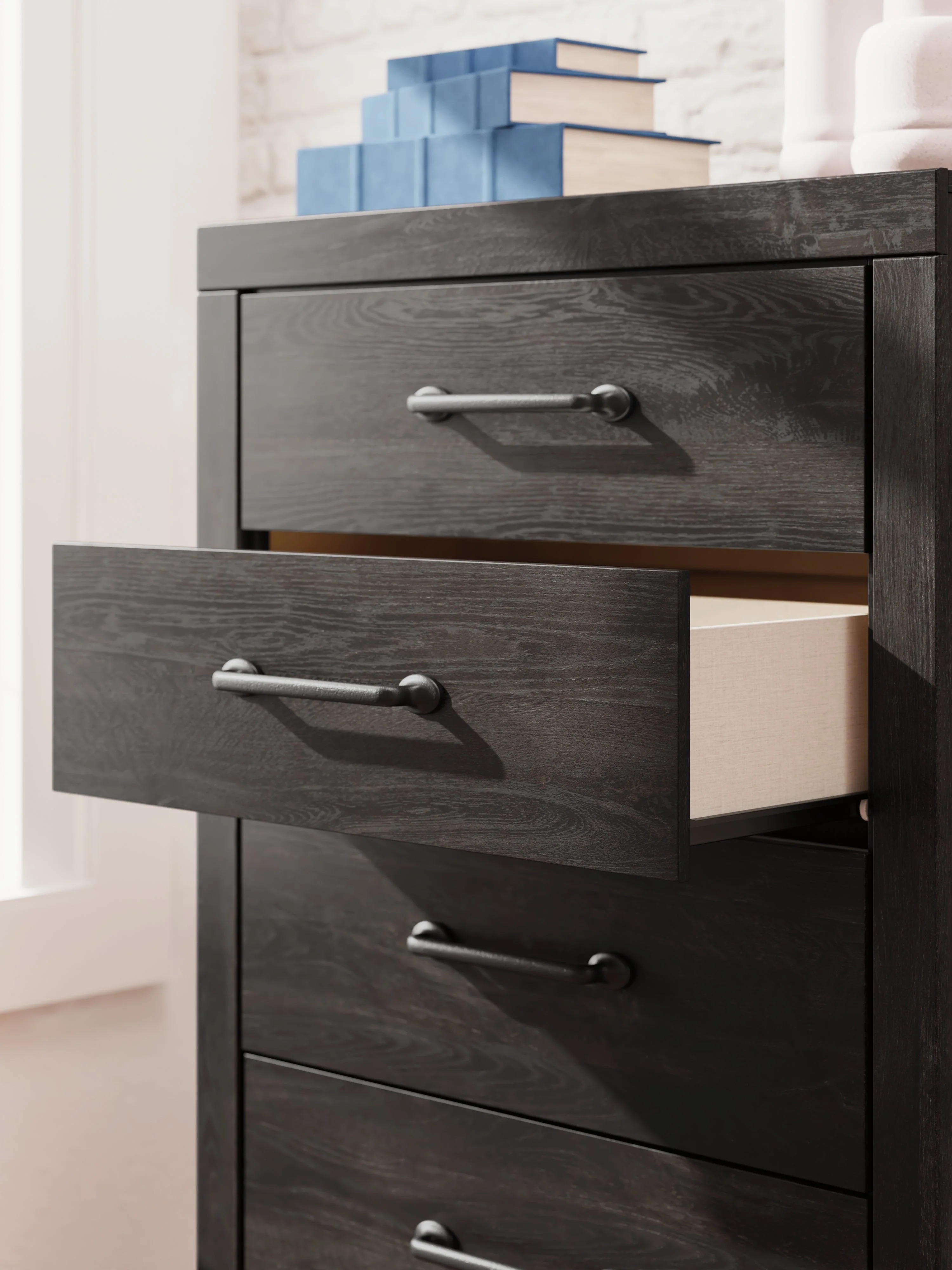 Hollivern Full Panel Bed with Storage with Mirrored Dresser, Chest and 2 Nightstands in Dark Gray - Image 43