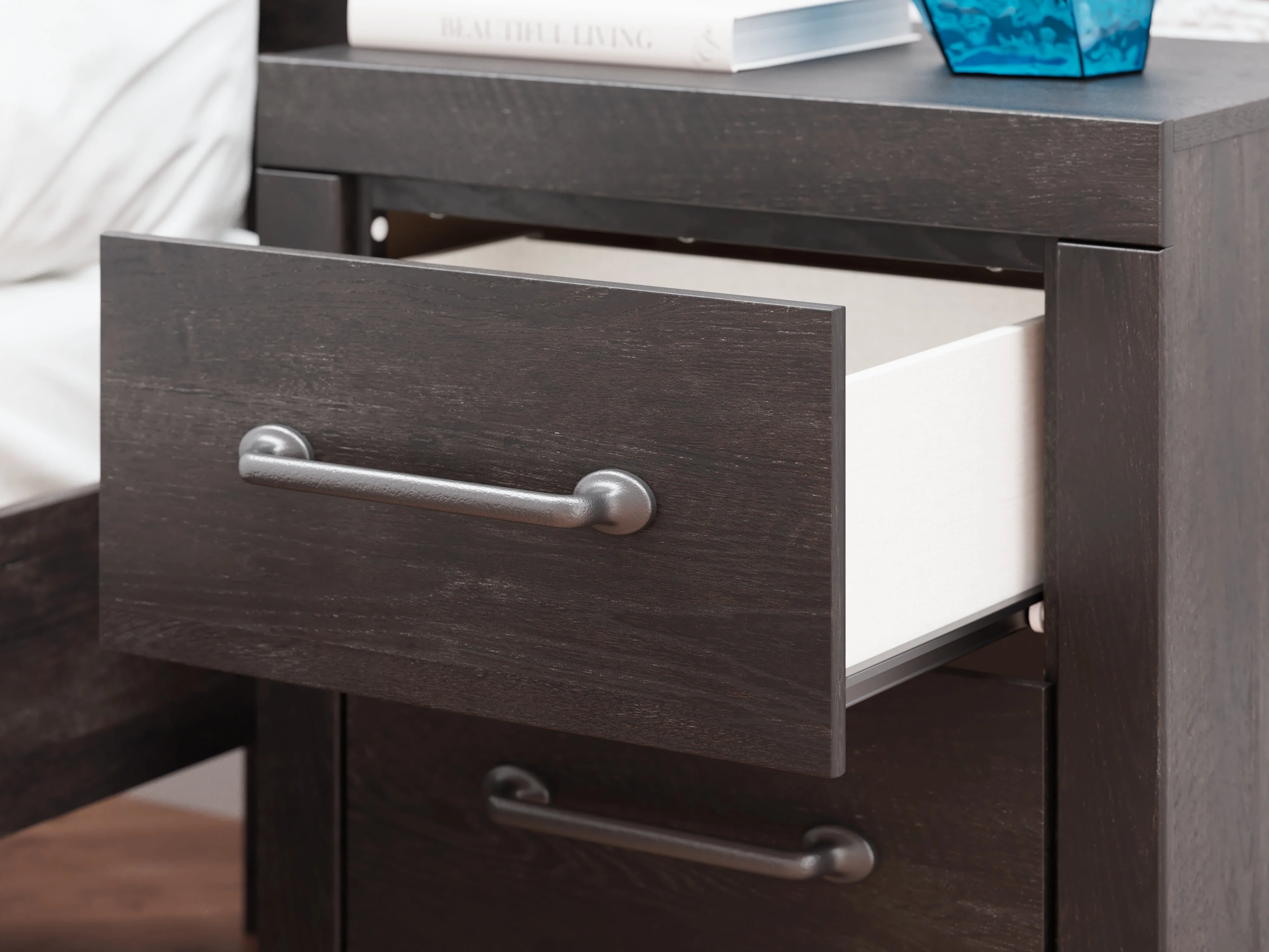 Hollivern Full Panel Bed with Storage with Mirrored Dresser, Chest and 2 Nightstands in Dark Gray - Image 43
