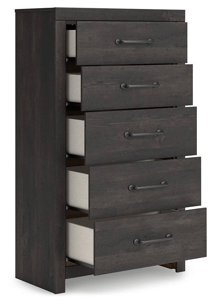 Hollivern Full Panel Bed with Storage with Mirrored Dresser, Chest and Nightstand in Dark Gray - Image 11