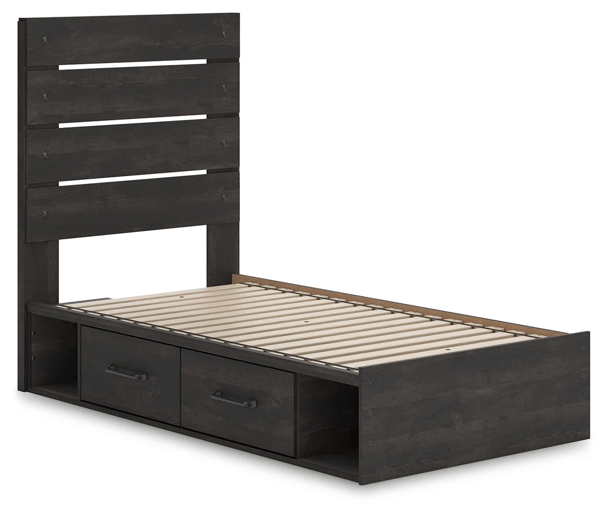 Hollivern Twin Panel Storage Bed with Mirrored Dresser, Chest and 2 Nightstands in Dark Gray - Image 25