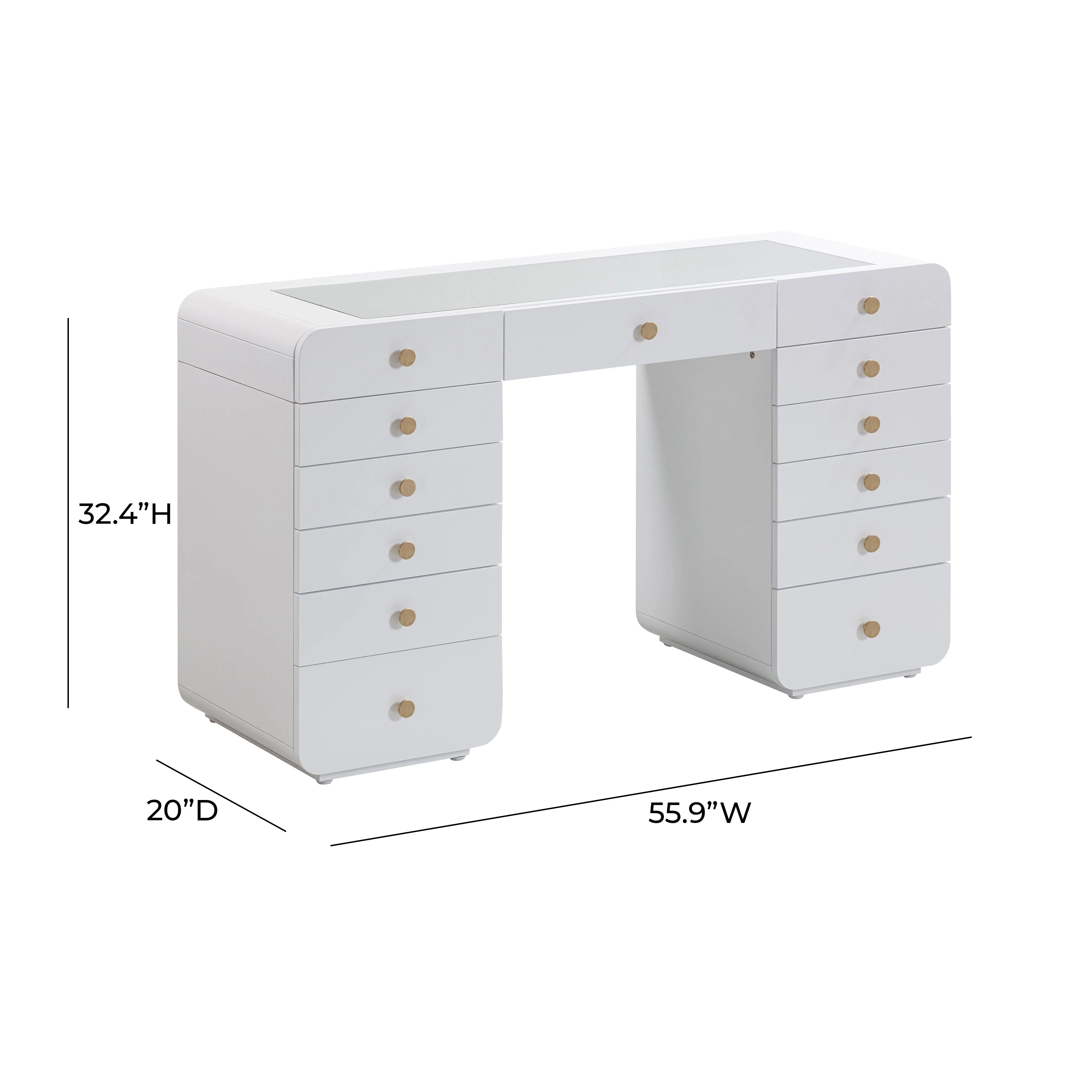 Hollywood 56" White Desk with LED Panel Vanity Mirror - Image 8