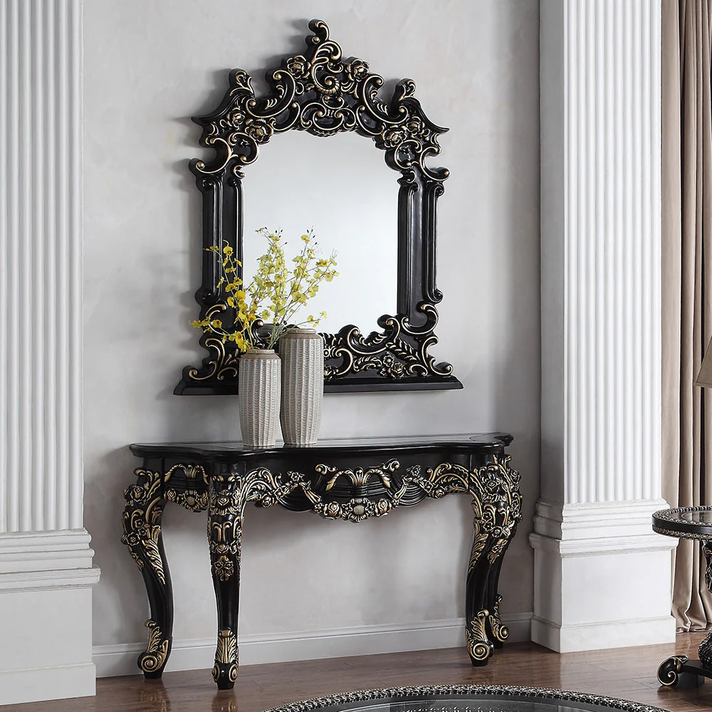 Homey Design HD-328B Ebony Black/Antique Gold Highlights Mirror - Image 2