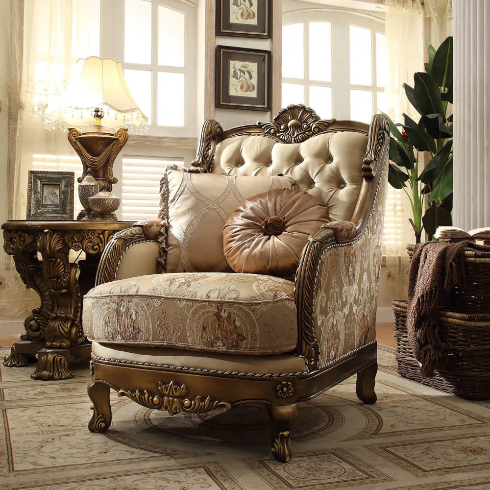 Homey Design HD-506 Metallic Antique Gold/Perfect Brown 3-Piece Set - Image 2