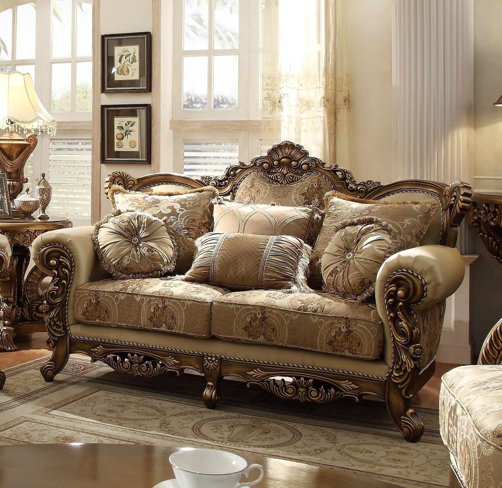 Homey Design HD-506 Metallic Antique Gold/Perfect Brown Loveseat
