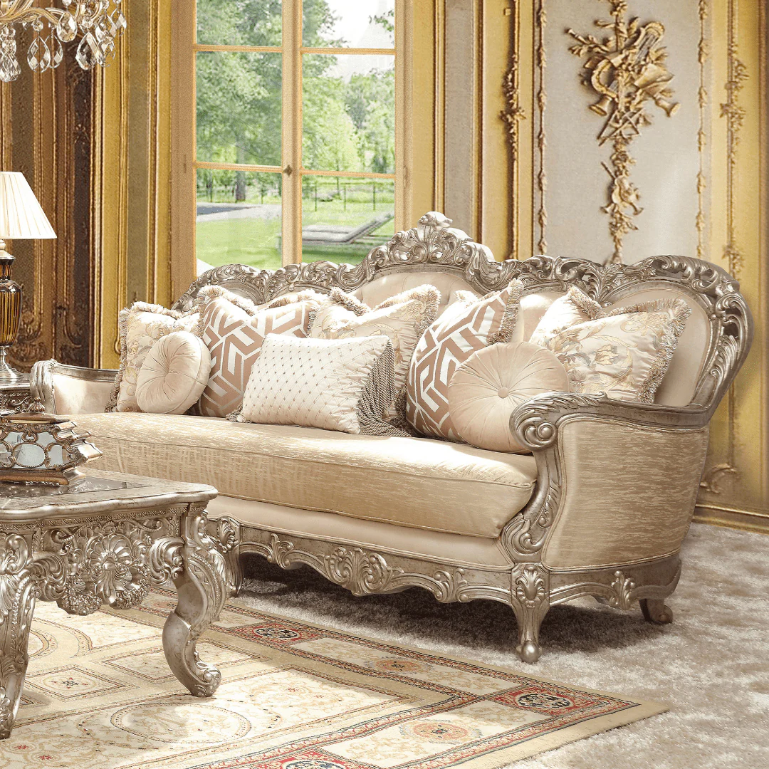 Homey Design HD-8925 Metallic Antique Gold/Belle Silver Mix Champagne Sofa