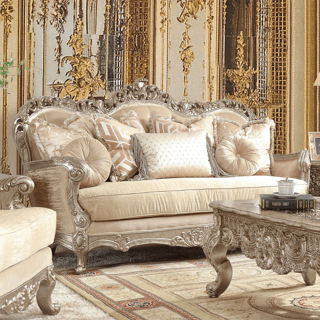Homey Design HD-8925 Metallic Antique Gold with Belle Silver Mix Champagne Loveseat