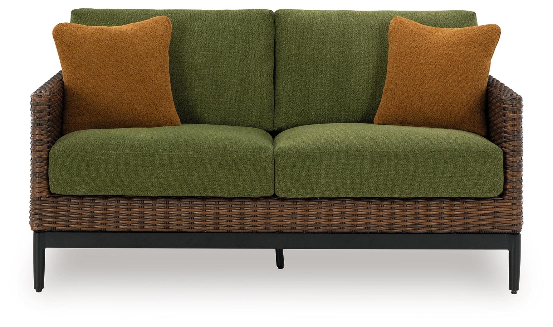 Horizon Hall Brown/Green Outdoor Loveseat with Cushion - Image 8