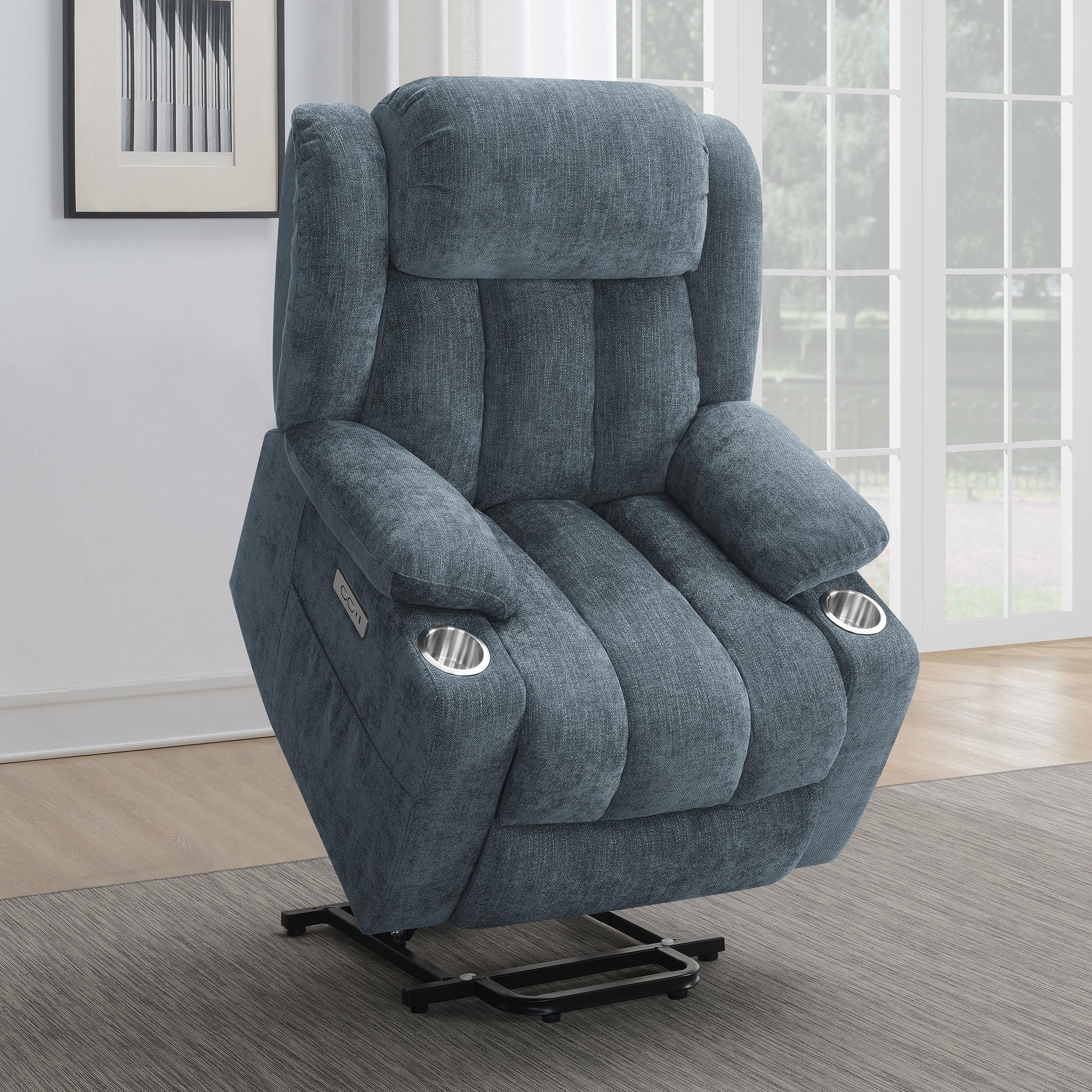 Houston Slate Blue Upholstered Power Lift Recliner Chair - Image 3
