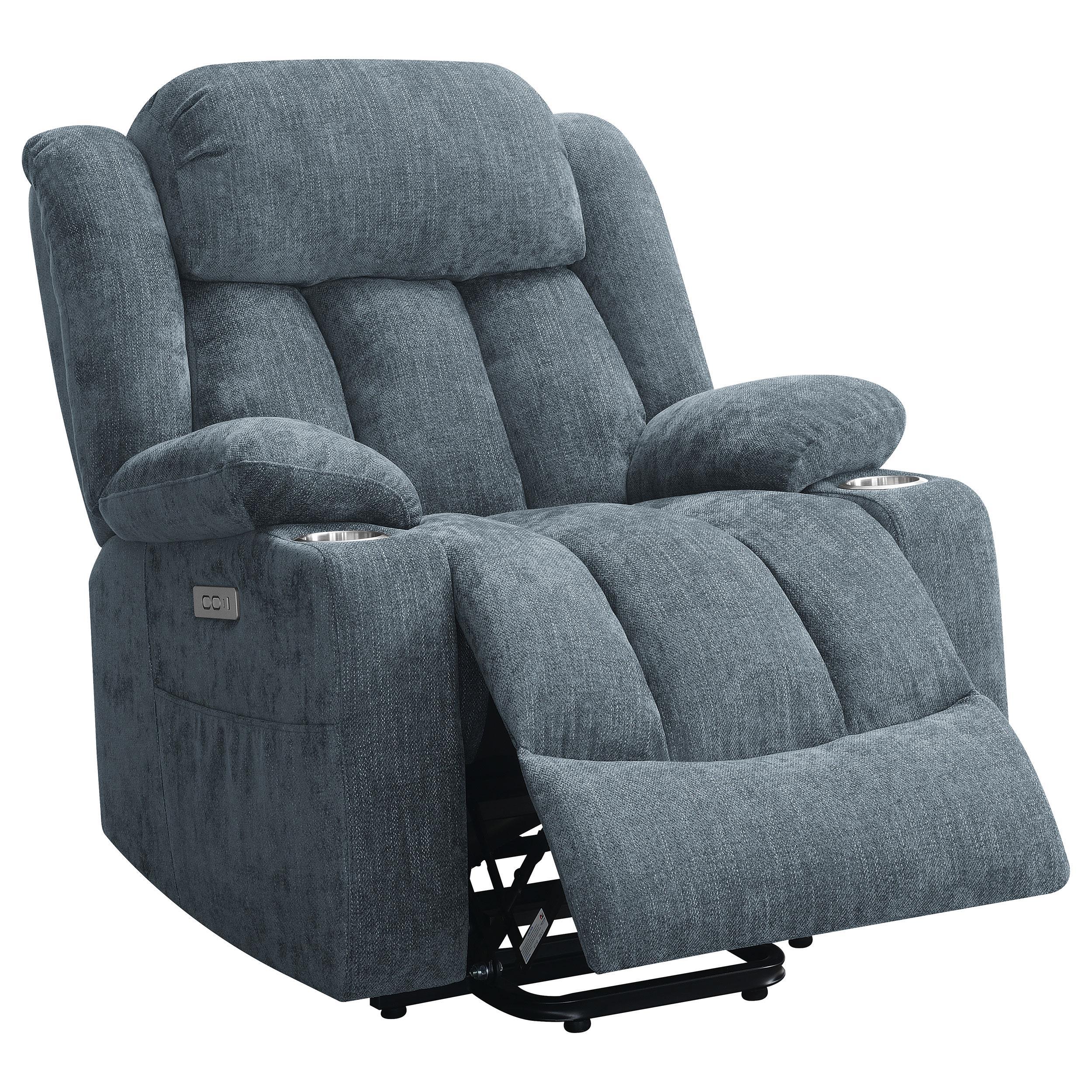 Houston Slate Blue Upholstered Power Lift Recliner Chair - Image 4