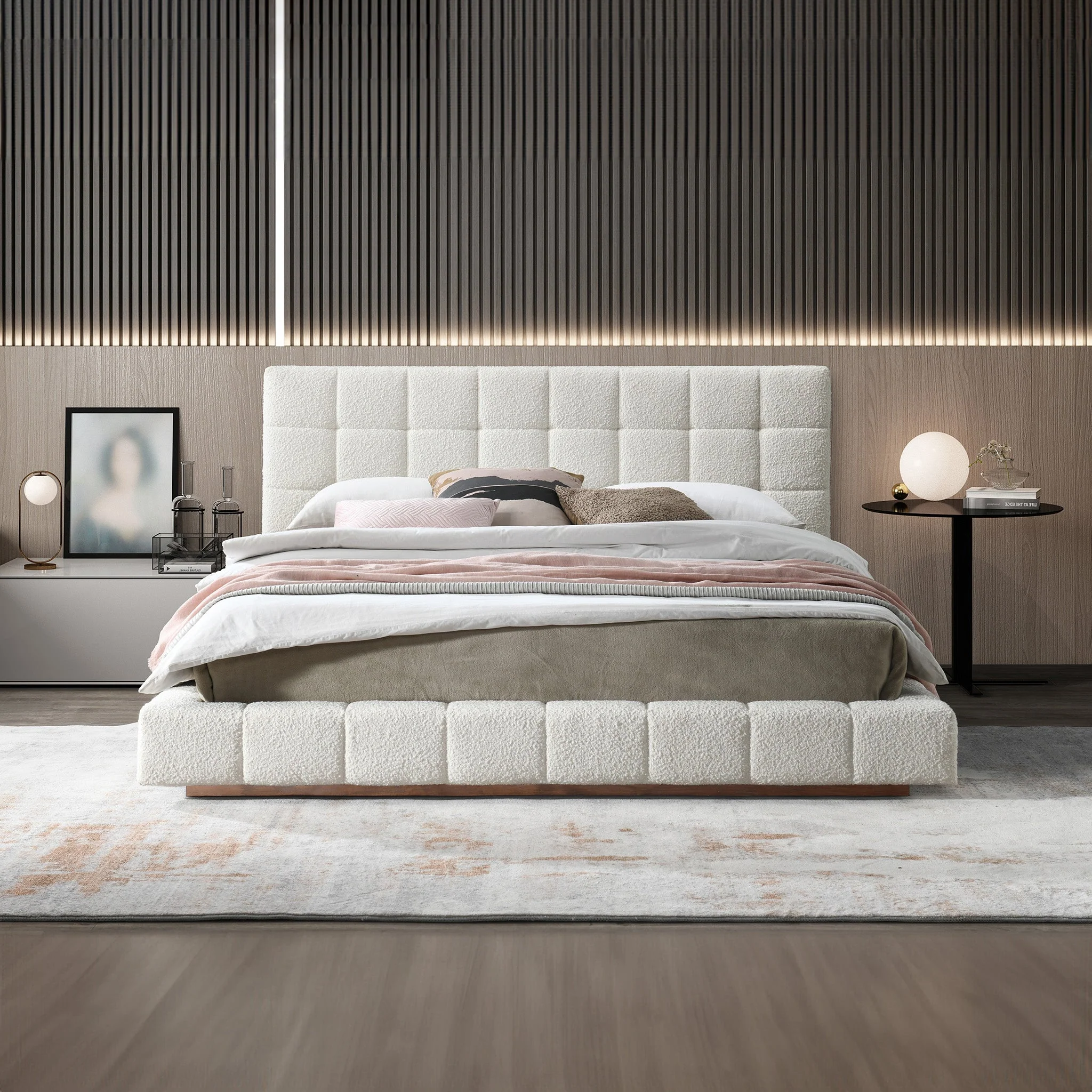 Hudson Ivory Boucle Queen Bed - Image 3