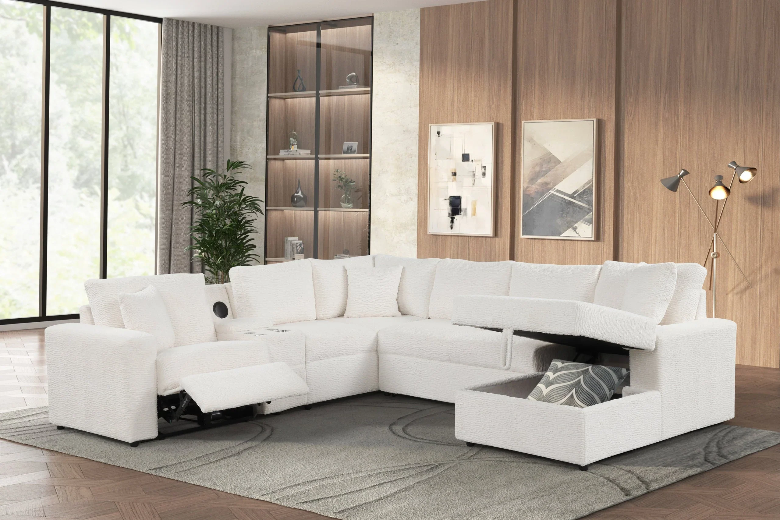 Hunter White Sectional with Bluetooth Speaker & Pull-Out Bed
