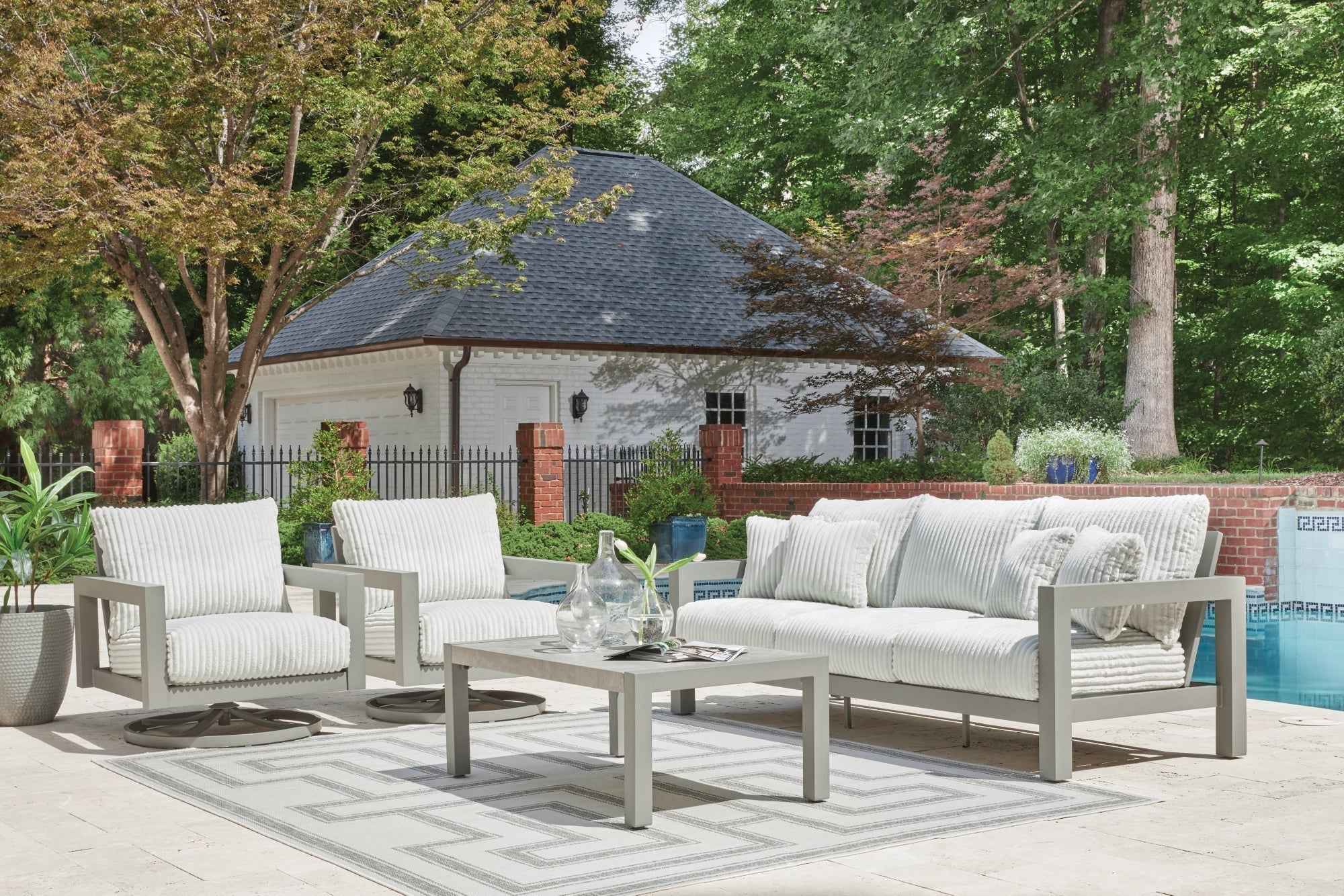 Hurley Park Gray Outdoor Sofa with 2 Lounge Chairs - Image 16