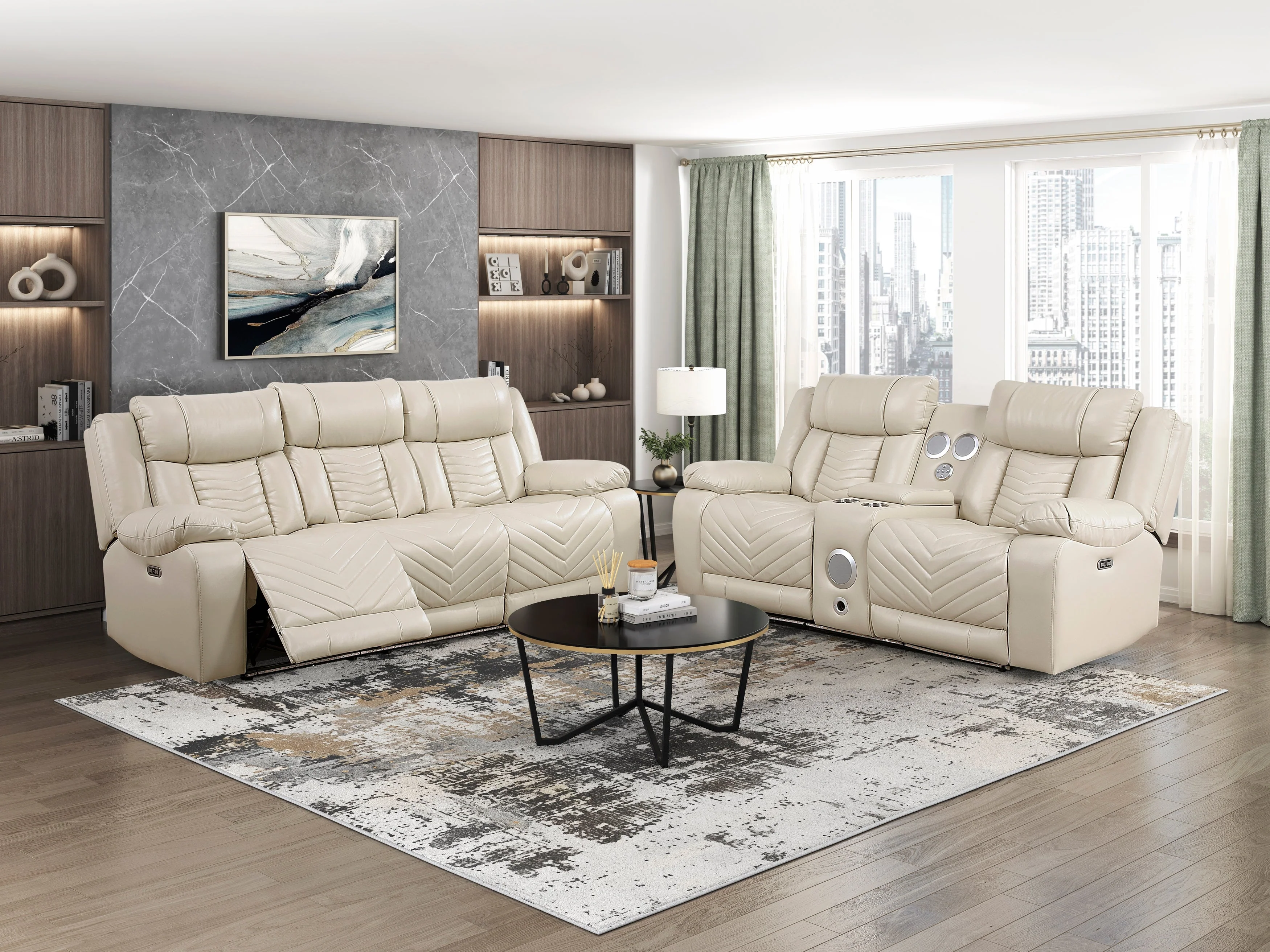 Huron Beige Power Double Reclining Loveseat with Center Console - Image 2