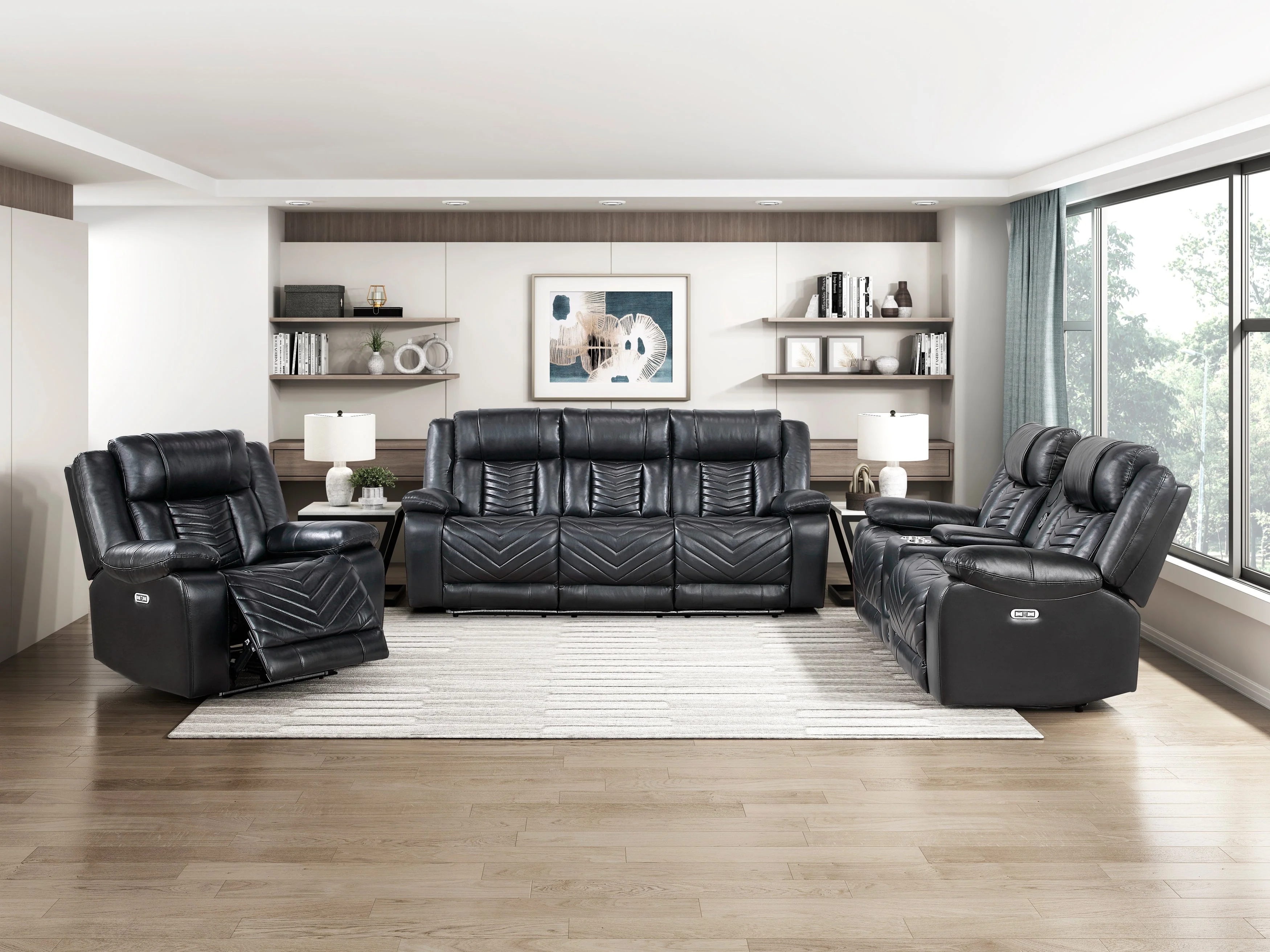 Huron Black Power Double Reclining Living Room Set