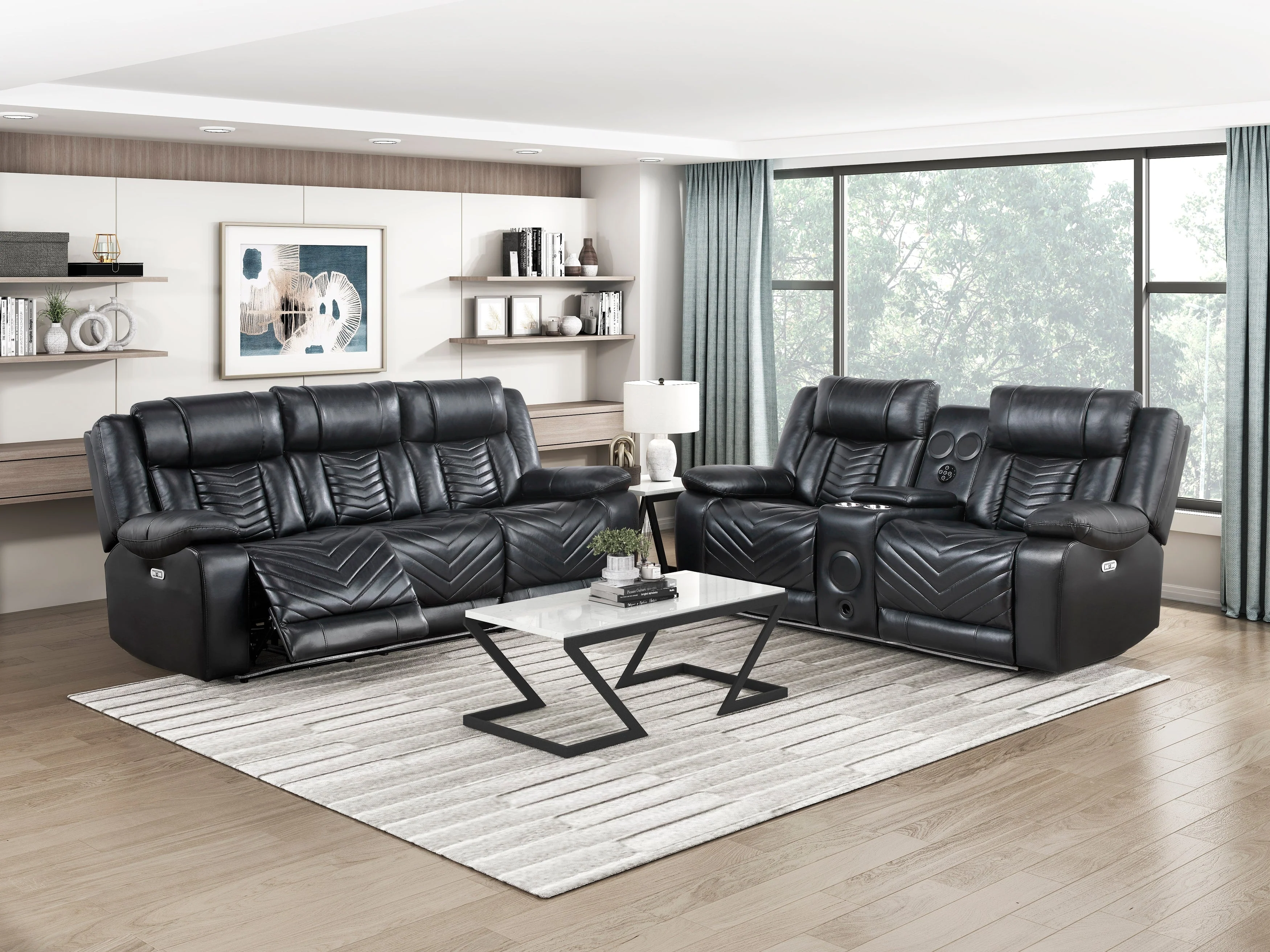Huron Black Power Double Reclining Living Room Set - Image 2