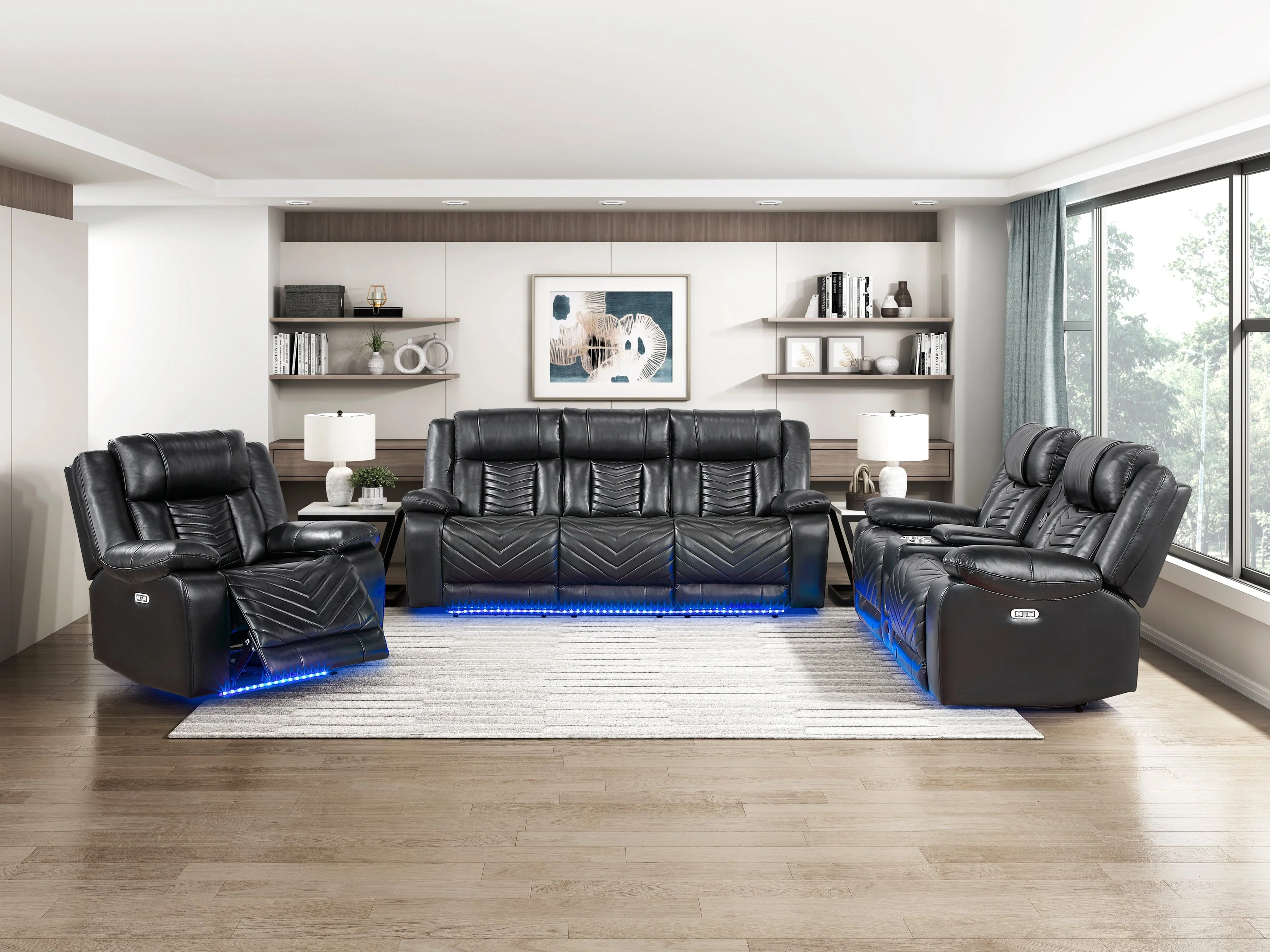 Huron Black Power Double Reclining Living Room Set - Image 4