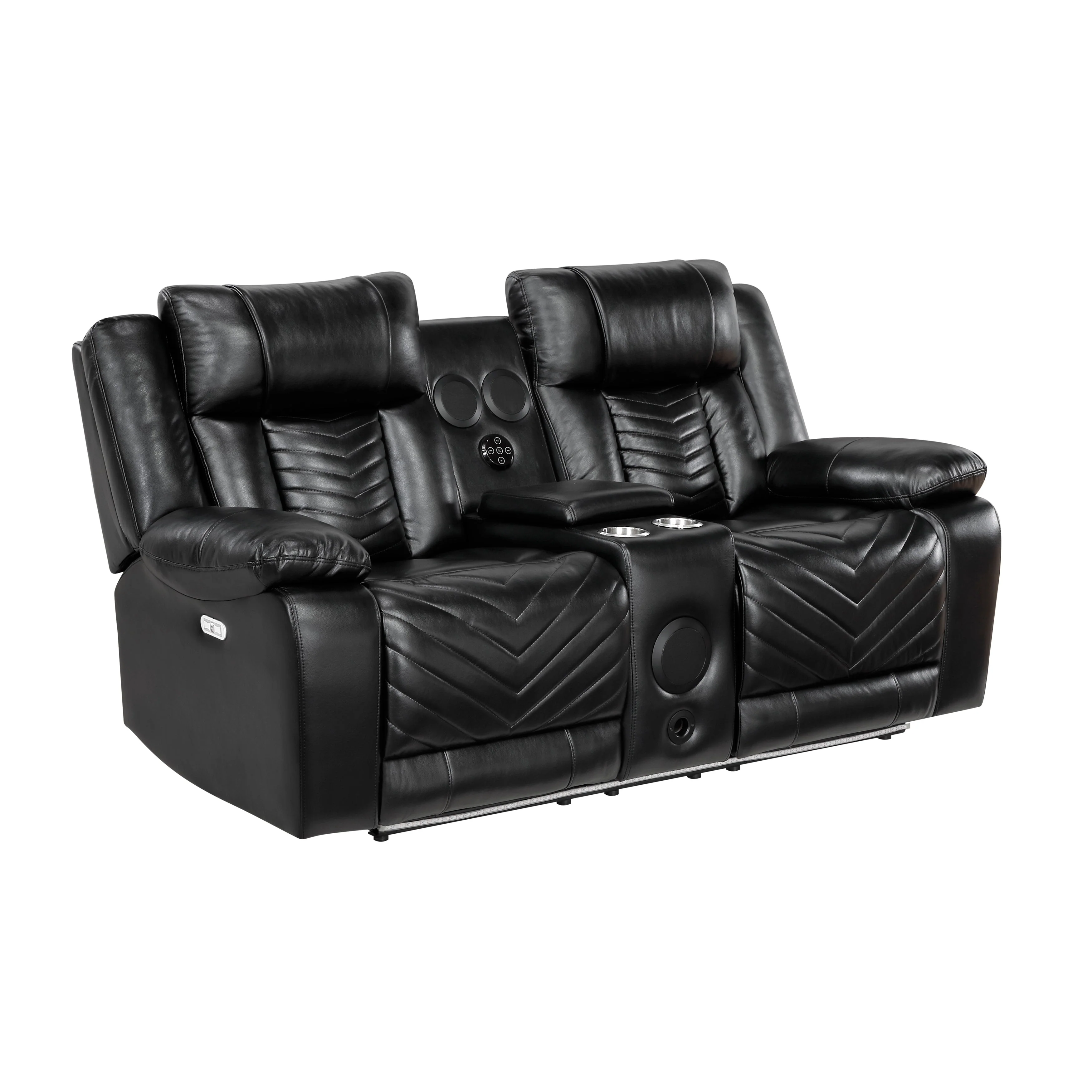 Huron Black Power Double Reclining Loveseat with Center Console - Image 4