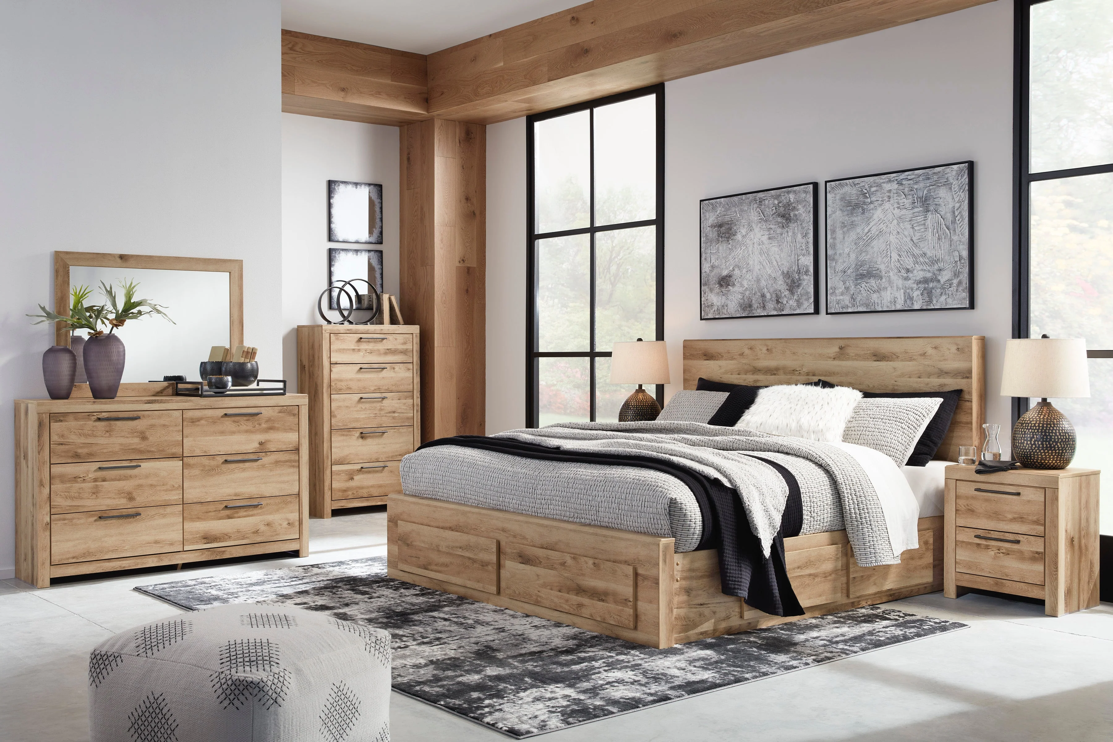 Hyanna Tan Brown Storage Platform Bedroom Set 2 Drawers