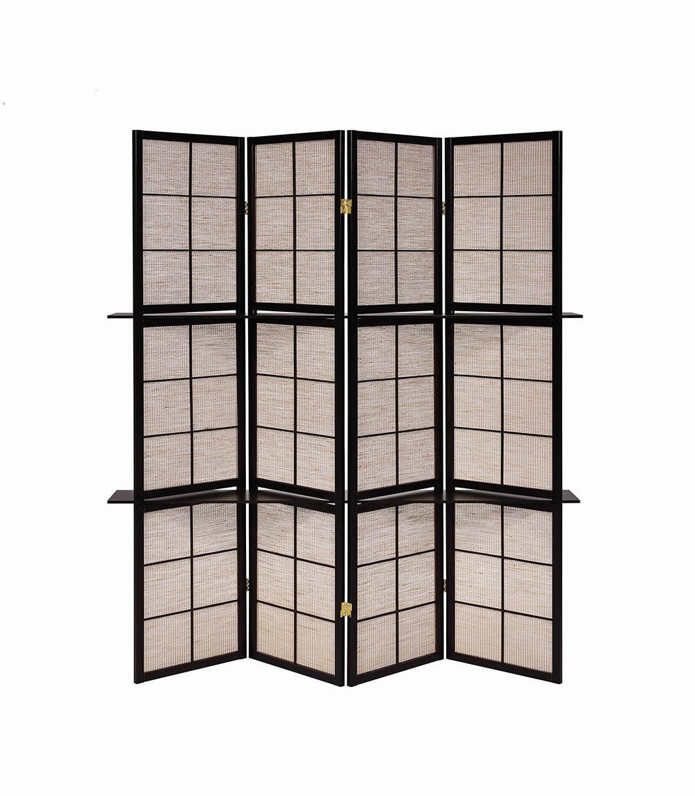 Iggy Tan/Cappuccino 4-Panel Folding Screen with Removable Shelves - Image 3