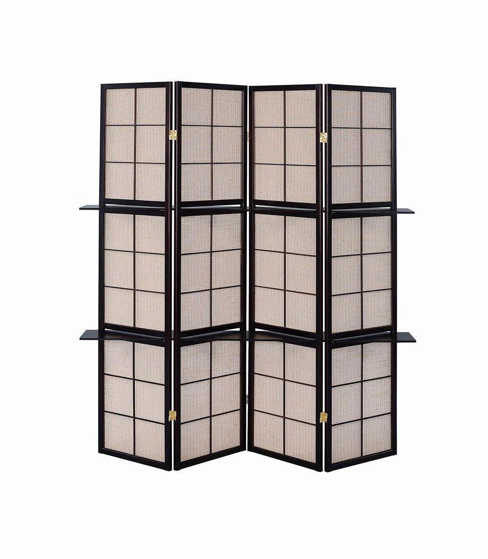 Iggy Tan/Cappuccino 4-Panel Folding Screen with Removable Shelves - Image 6